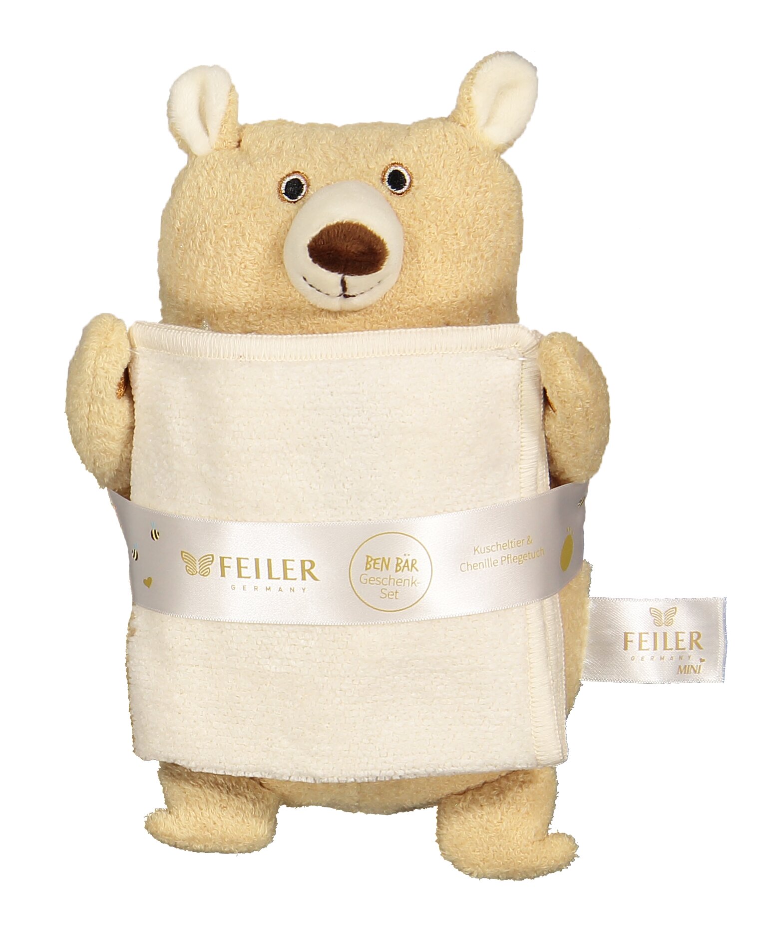 BEN Stofftier mit Tuch 25 x 25 cm – Luxuriöses FEILER Handtuch der Kollektion BEN BAER GESCHENKSET in der Größe 25 × 25 cm aus Original FEILER-Chenille, Made in Germany.