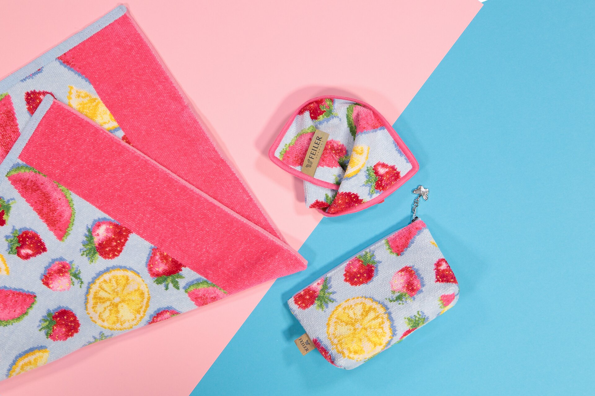 Lifestyle view featuring the FEILER Towel Set from the SUMMER FRUITS collection, made from Original FEILER chenille in Germany, lifestyle image 2.