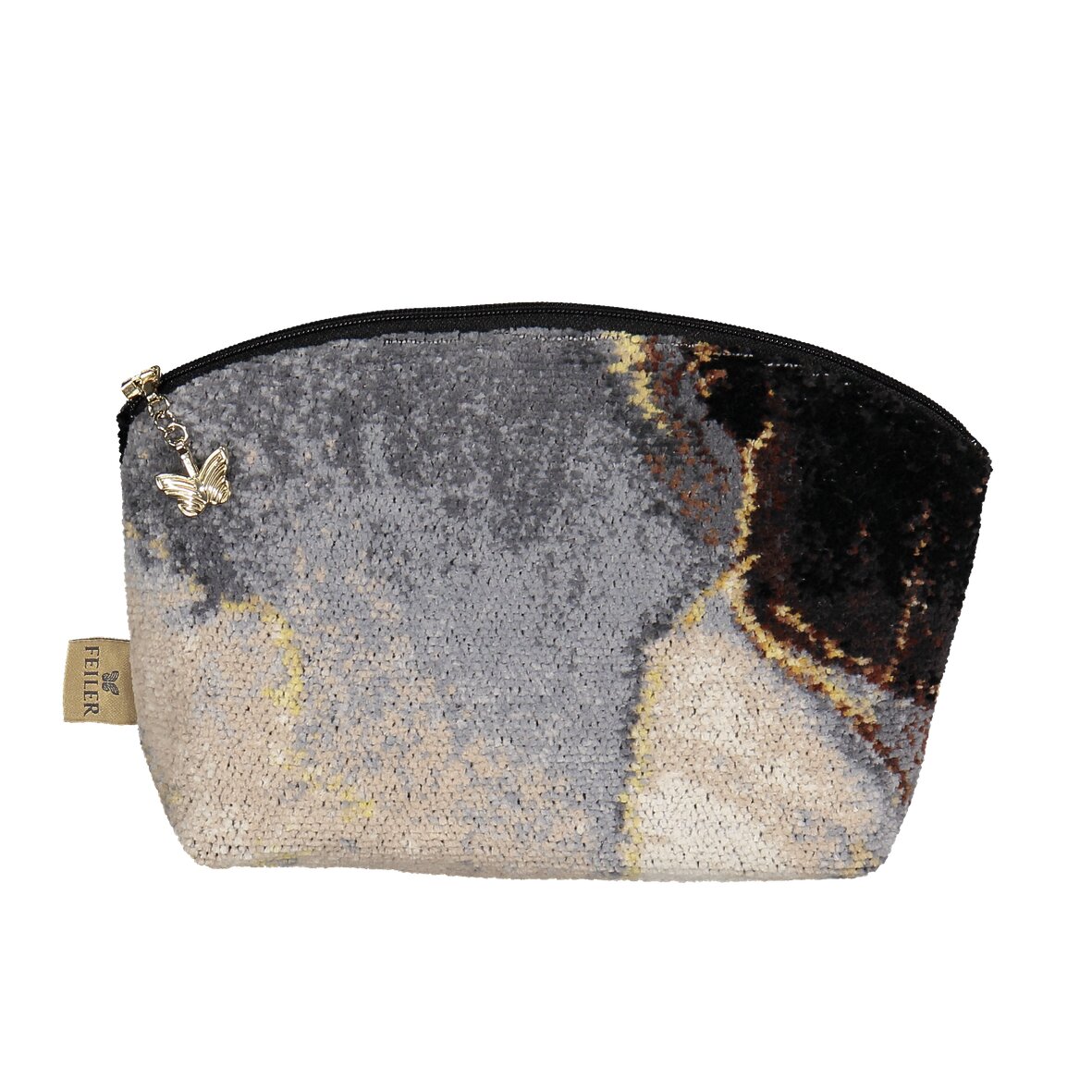 FEILER Cosmetic Bag from the GOLDEN FRAGMENTS collection, size 21 × 14 × 5 cm, made from Original FEILER chenille in Germany, product image 2.
