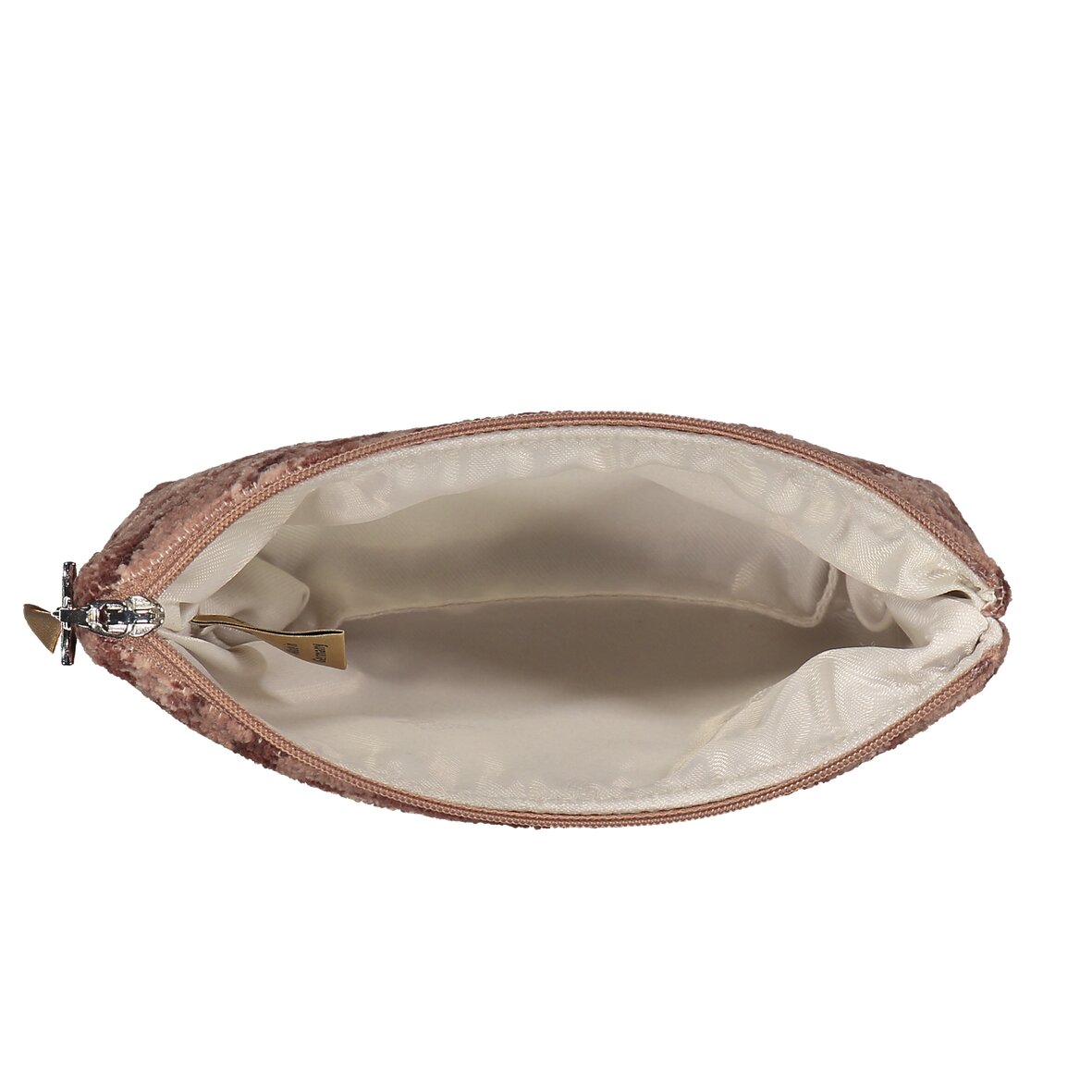Interior view of the small FEILER OASIS NIGHTS cosmetic bag, size 18 × 11 × 4 cm, showing its lining and compact storage space.
