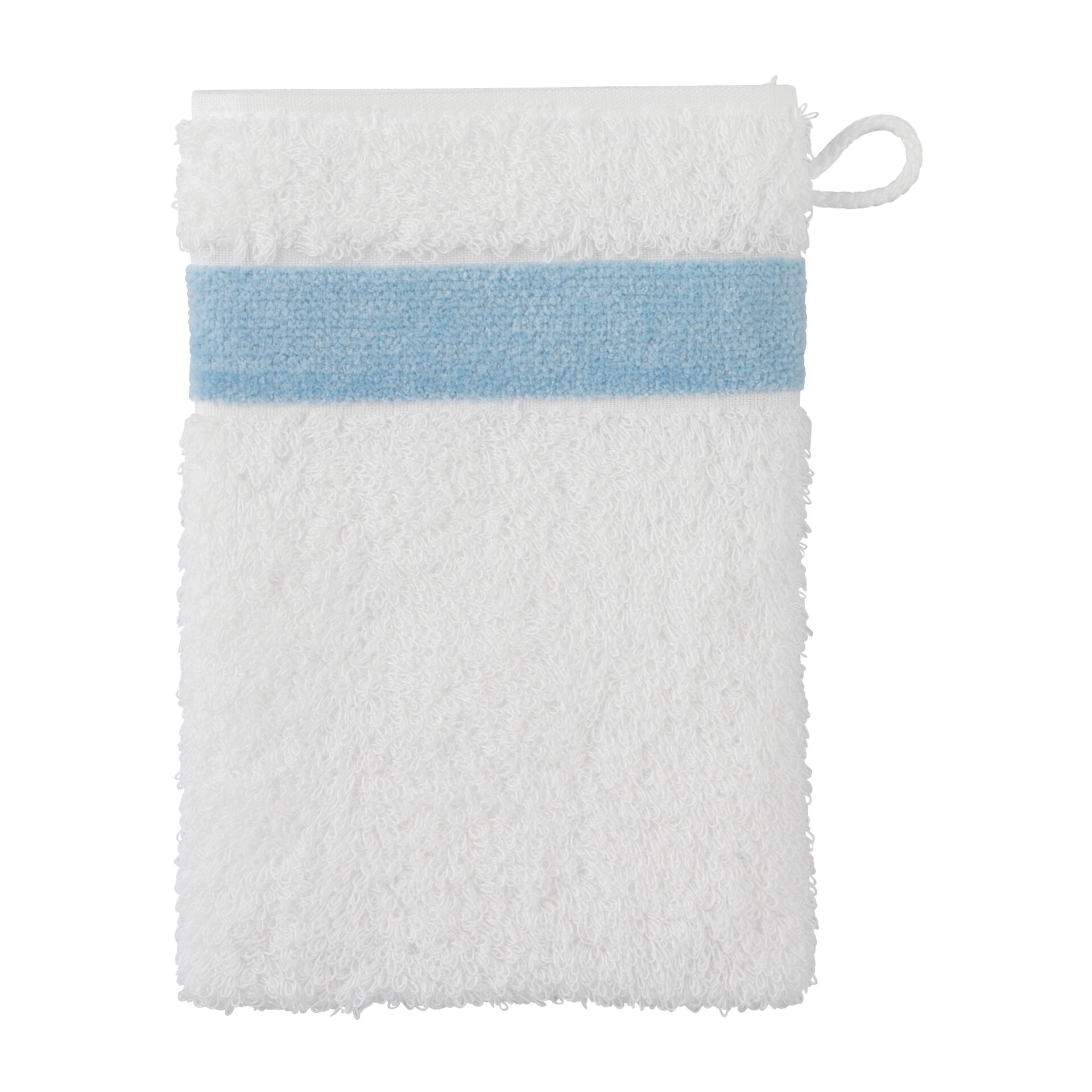 EXCLUSIV Waschhandschuh 15 x 20 cm Frottier ciel – Luxuriöser FEILER Waschhandschuh in der Größe 15 × 20 cm aus Frottier mit Original FEILER-Chenille-Bordüre, Made in Germany.