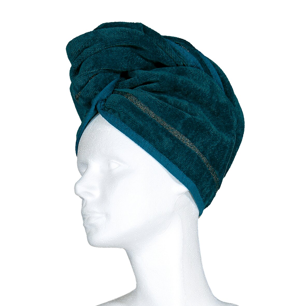 LA Chenille Handtuch-Turban one size petrol – Luxuriöser FEILER Handtuch-Turban aus Original FEILER-Chenille, Made in Germany.