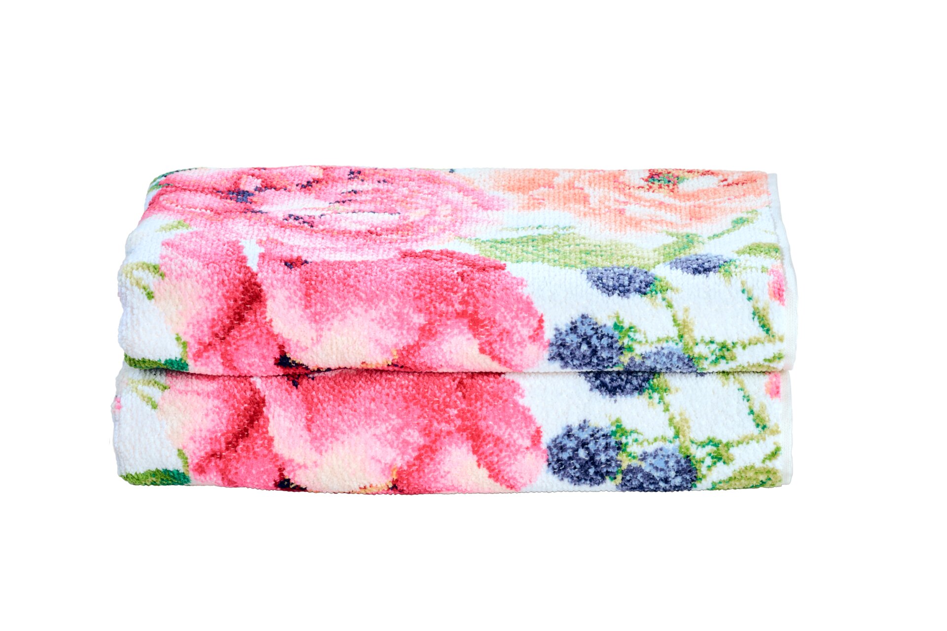 Gestapeltes Handtuchset mit Blumenmuster – Luxuriöses FEILER Handtuch der Kollektion BEATRICE LEGEWARE HS aus Original FEILER-Chenille, Made in Germany.