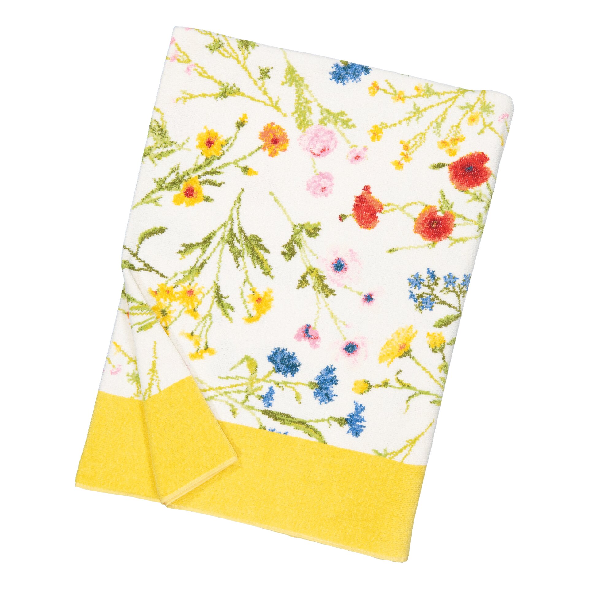 FLOWER Chenille Badetuch 150 × 100 cm gelb – Luxuriöses FEILER Badetuch aus Original FEILER-Chenille, Made in Germany.