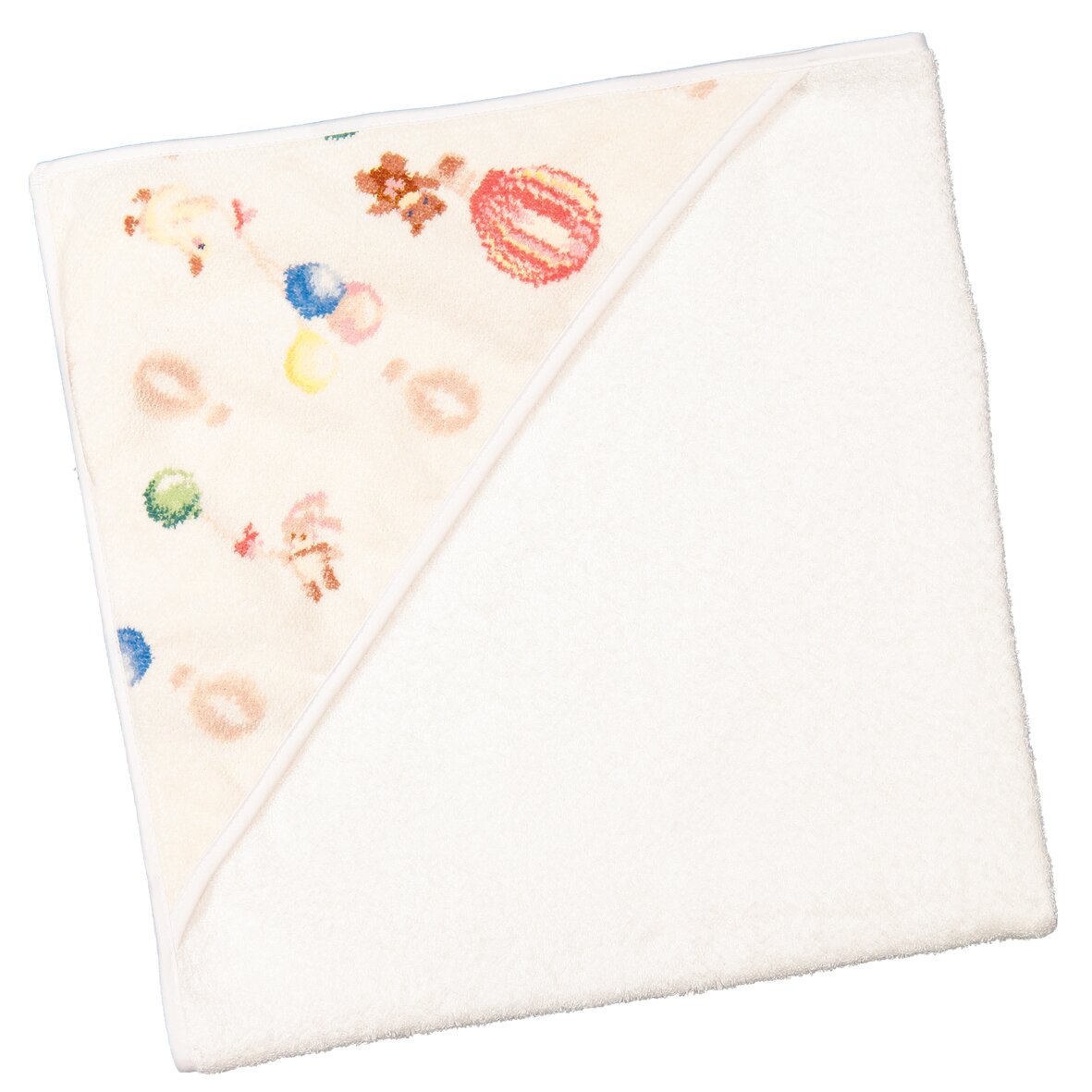 FEILER Hooded Towel from the DREAMY BALLOONS collection in white, size 80 × 80 cm, product view 2, made from Original FEILER chenille in Germany.