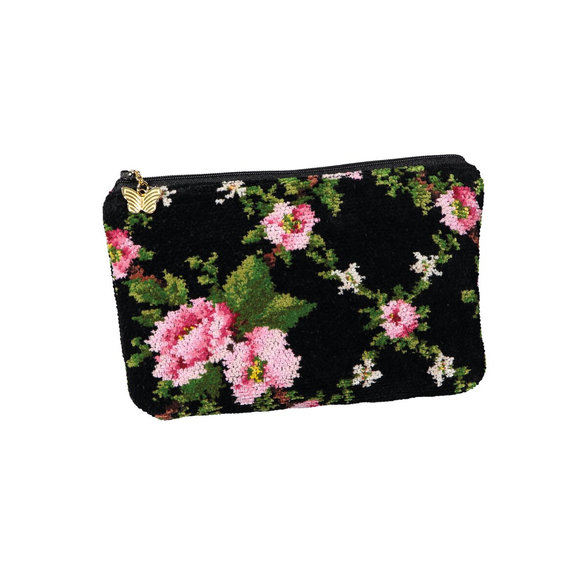 Elegant FEILER toiletry bag AMELIE, Black, 11 x 4 cm, made from Original FEILER chenille, German craftsmanship.