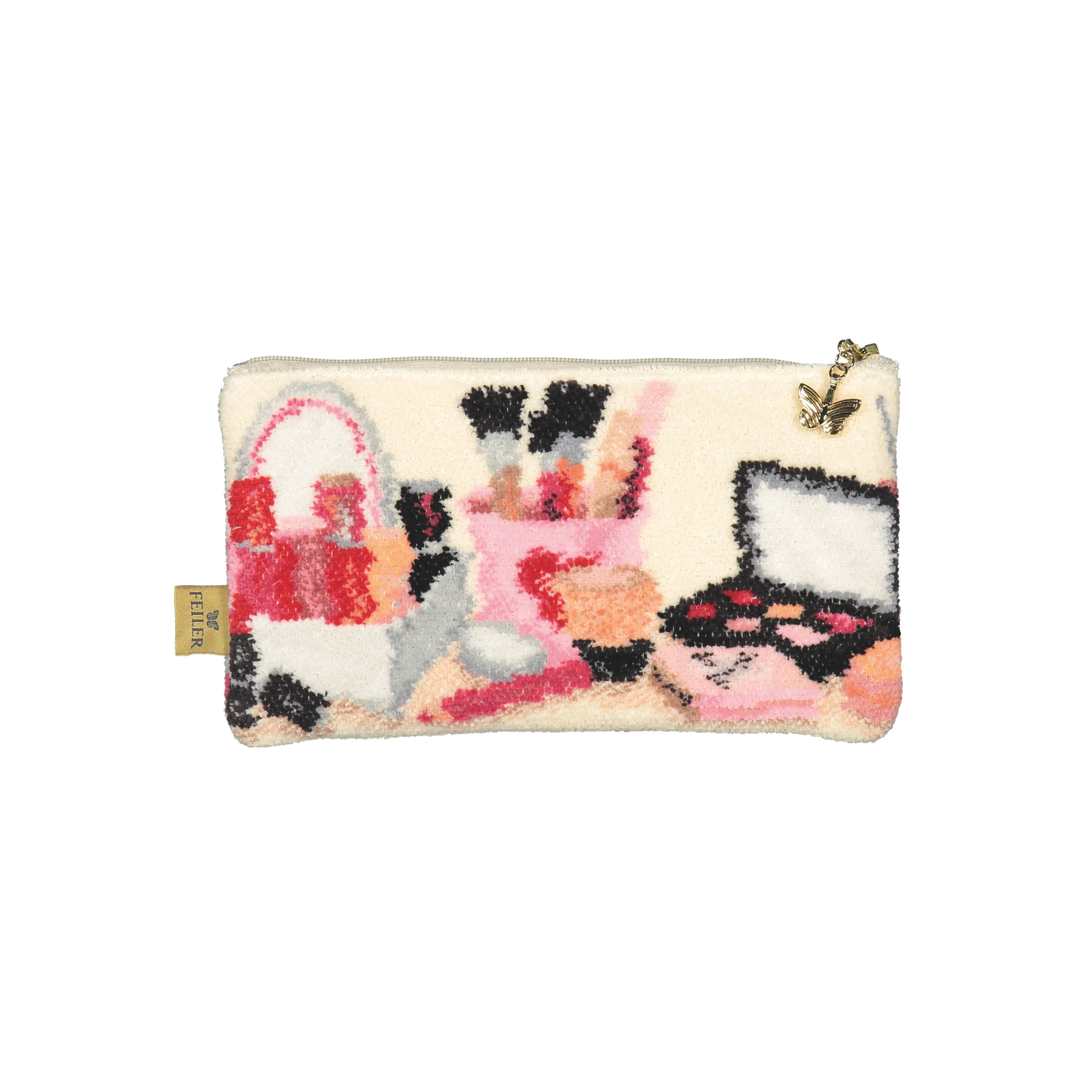 BELLA Chenille Schmink-Tasche 21 × 14 × 5 cm – Luxuriöse FEILER Kosmetiktasche aus Original FEILER-Chenille, Made in Germany.