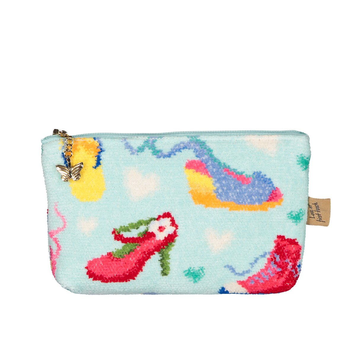 CRAZY Chenille Kosmetiktasche klein 18 × 11 × 4 cm – Luxuriöse FEILER Kosmetiktasche als Rückansicht aus Original FEILER-Chenille, Made in Germany.
