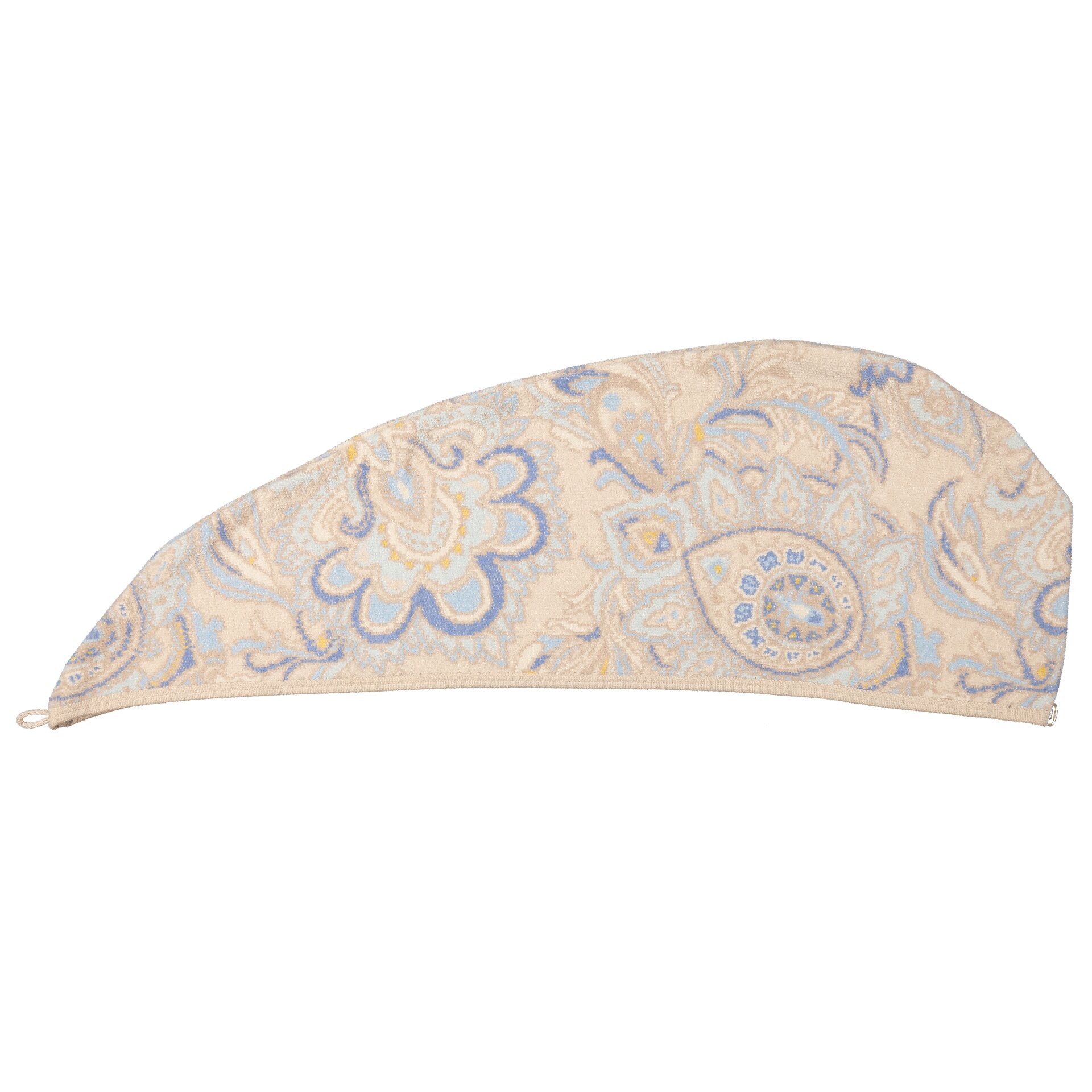 Chenille-Handtuchturban in Beige-Blau – Luxuriöser FEILER Handtuch-Turban der Kollektion DJAMILA LEGEWARE TURBAN aus Original FEILER-Chenille, Made in Germany.