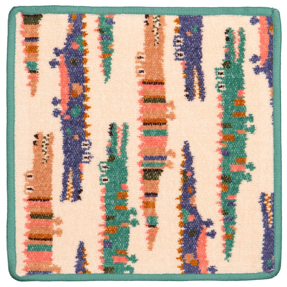 FEILER KROKO Pflegetuch in Blaugrün, Größe 25 × 25 cm, gefertigt aus weicher Original FEILER-Chenille in Deutschland.