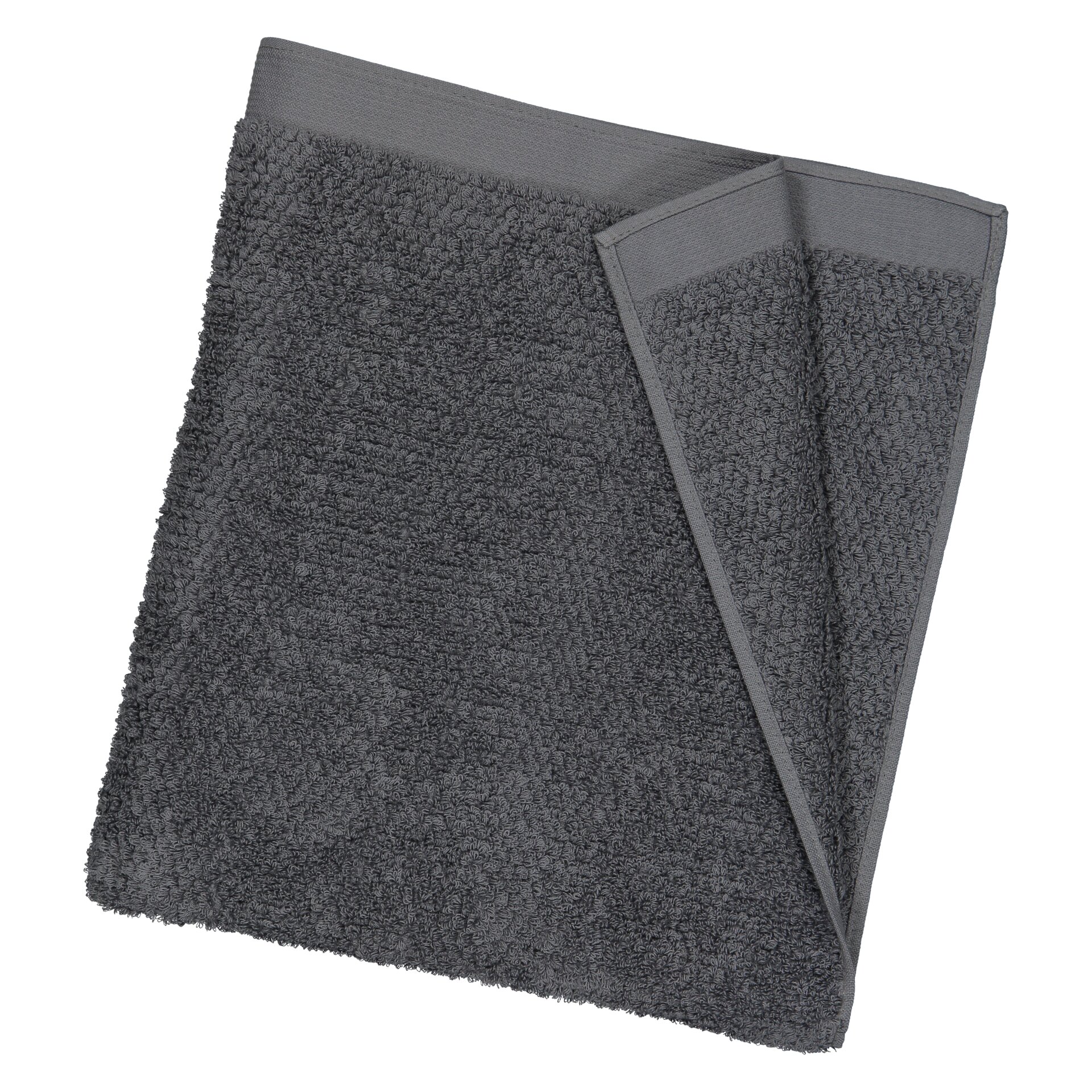 Grey chenille fabric with a simple, elegant texture. Perfect for bathroom use. Soft and absorbent.