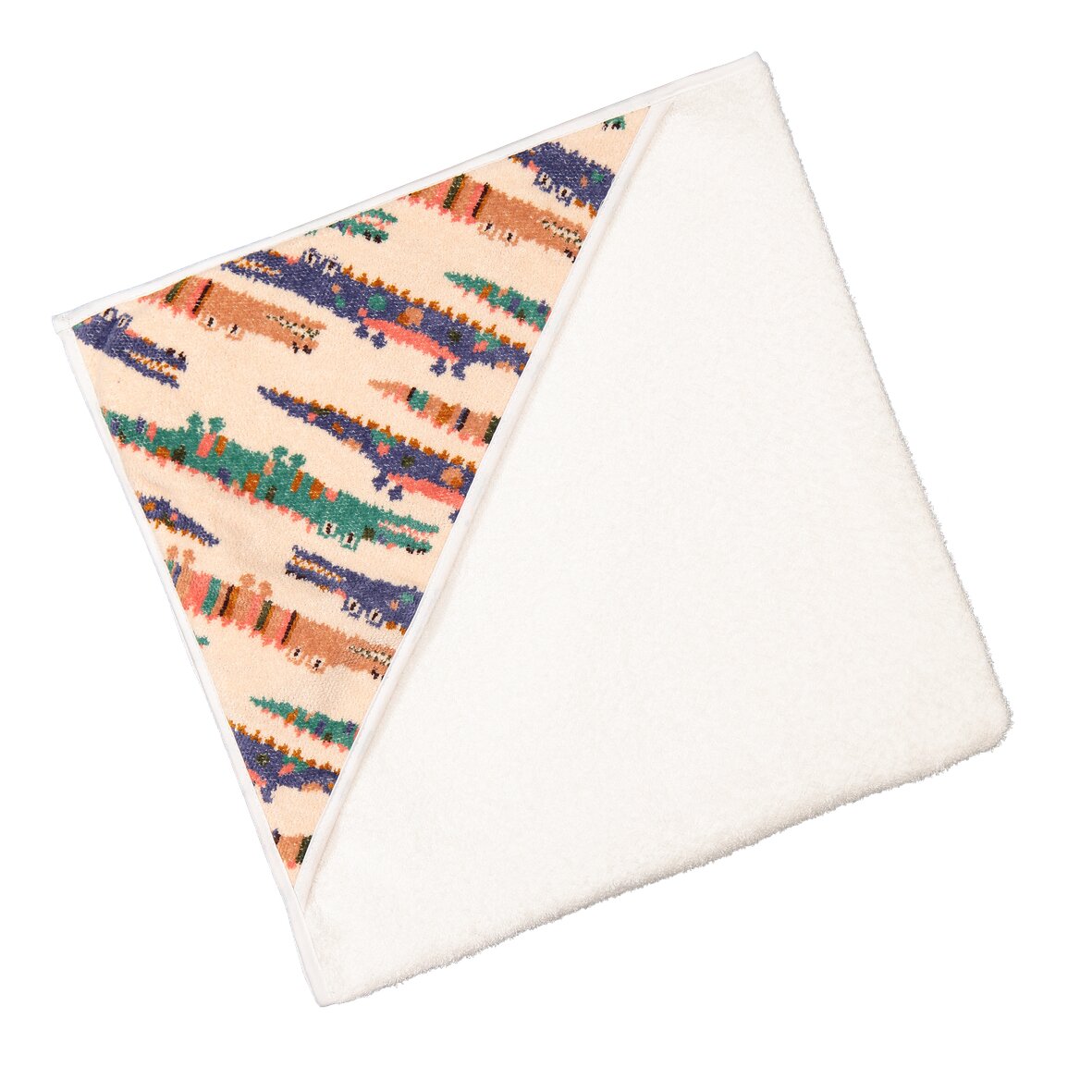 FEILER Hooded Towel from the KROKO collection in white, size 80 × 80 cm, product view 2, made from Original FEILER chenille in Germany.