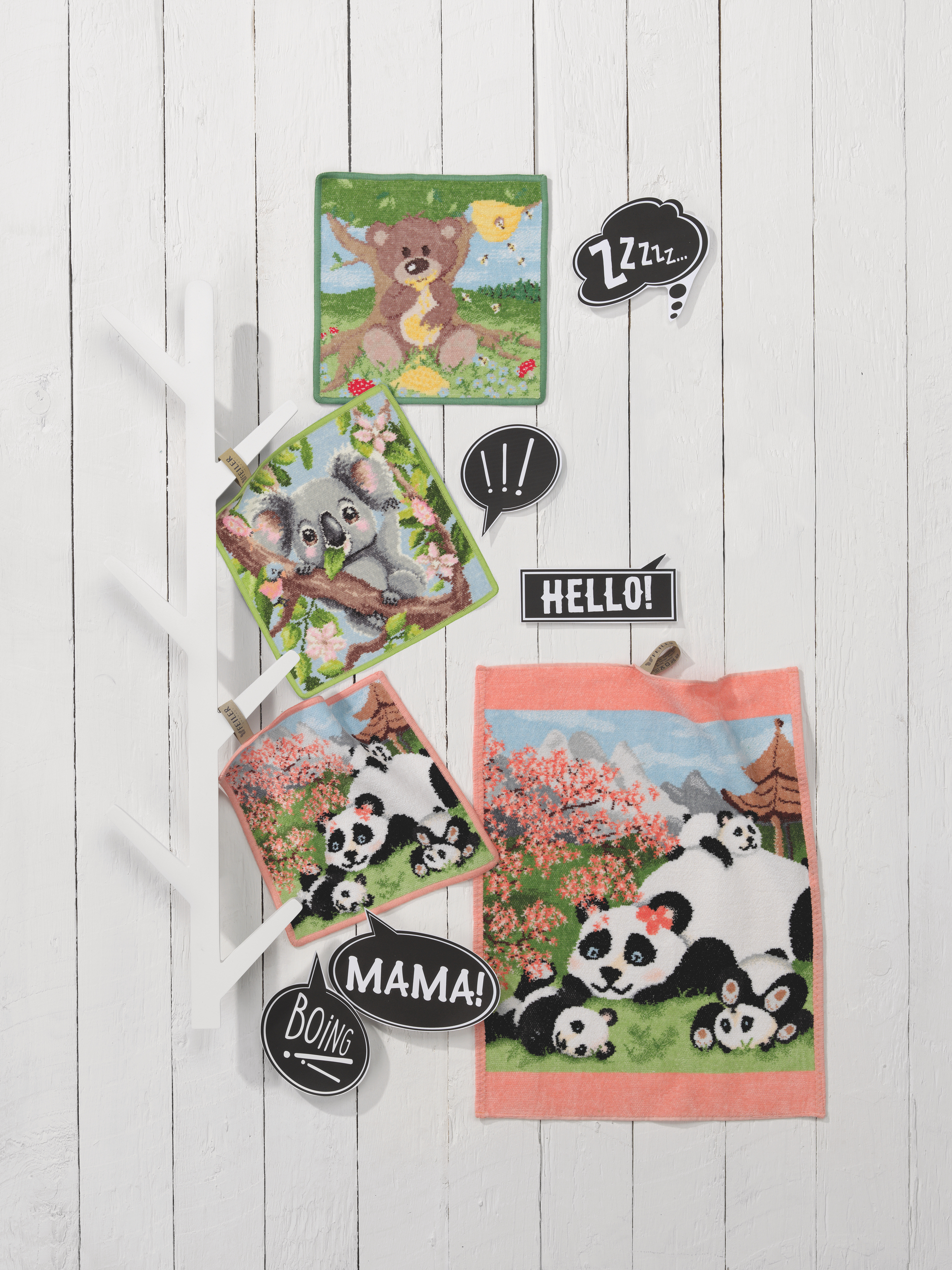 Chenille Handtücher mit Tiermotiven – Luxuriöses FEILER Handtuch der Kollektion BEAR AND FRIENDS als Lifestyleaufnahme aus Original FEILER-Chenille, Made in Germany.
