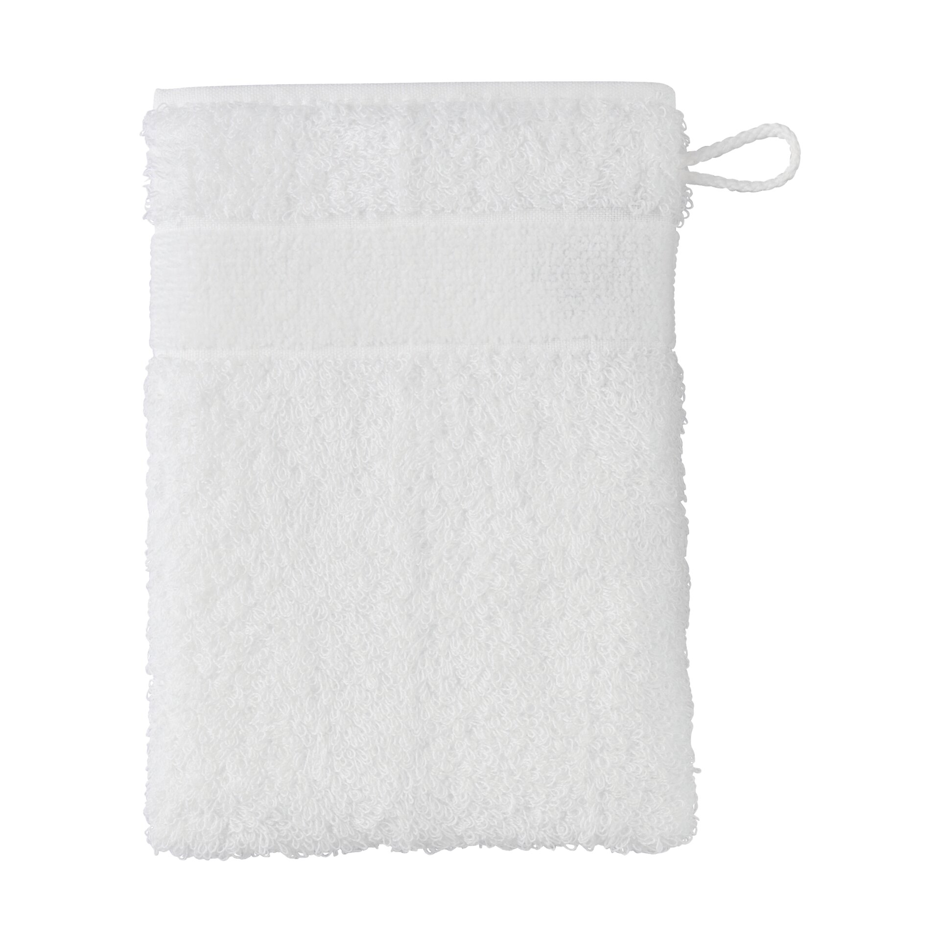 Premium FEILER wash mitt, White, 15 x 20 cm, made from premium terry cotton with an Original FEILER chenille border, crafted in Germany.