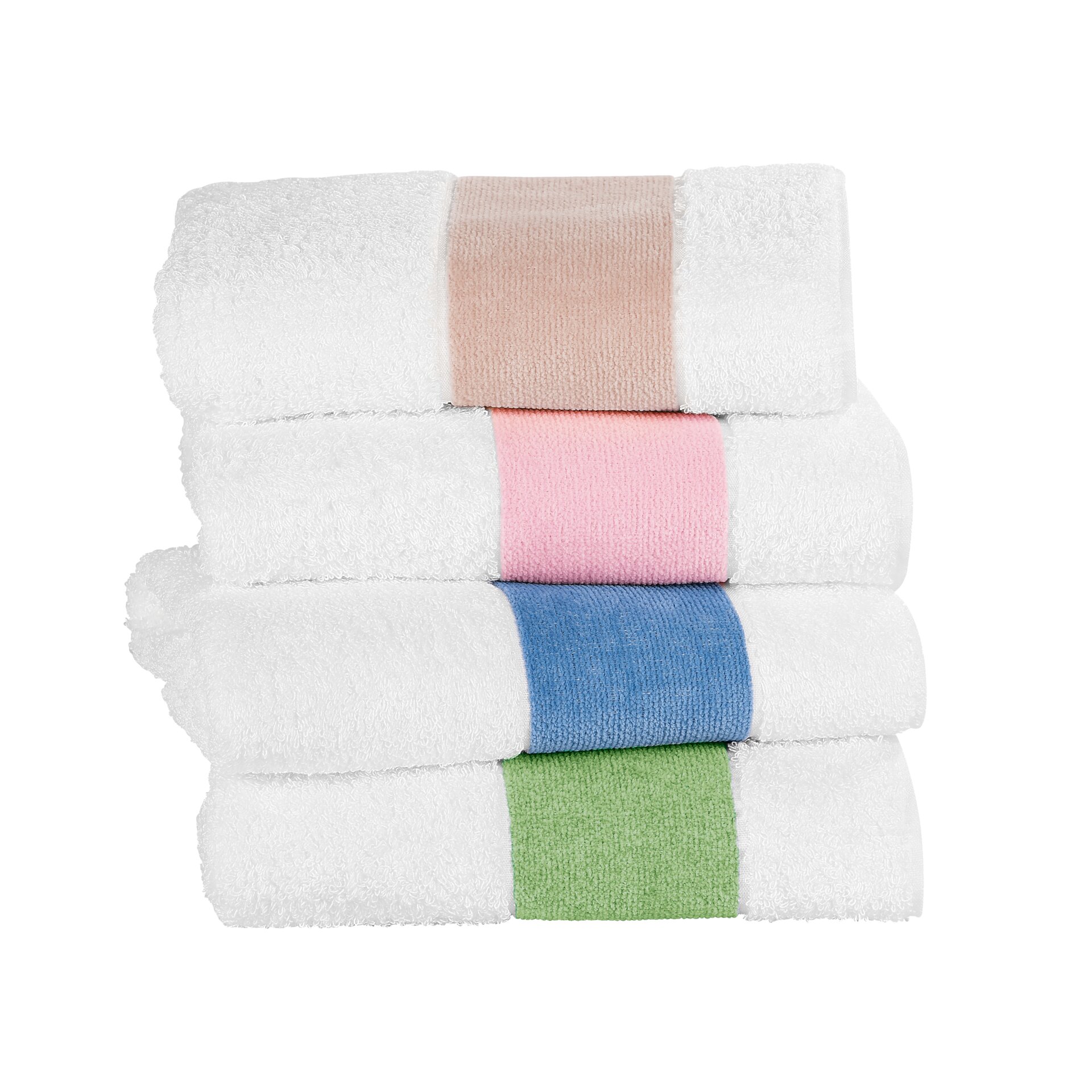Farbige Handtücher im Stapel, Frottier-Weberei – Luxuriöses FEILER Handtuch der Kollektion EXCLUSIV LEGEWARE HS in Jeansblau aus Frottier mit Original FEILER-Chenille-Bordüre, Made in Germany.