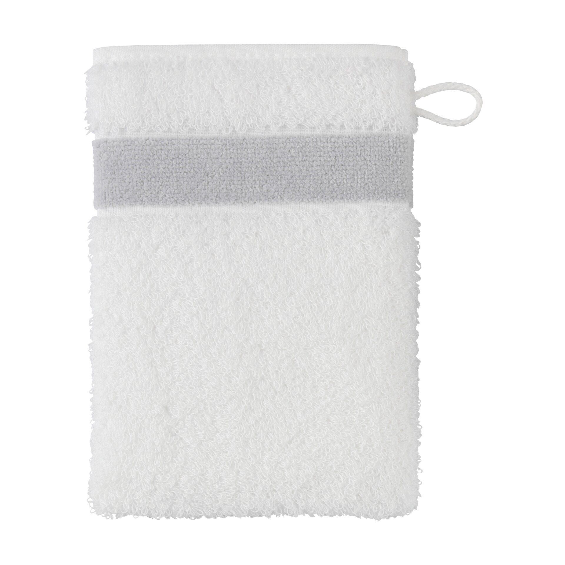 EXCLUSIV Waschhandschuh 15 x 20 cm Frottier silber – Luxuriöser FEILER Waschhandschuh in der Größe 15 × 20 cm aus Frottier mit Original FEILER-Chenille-Bordüre, Made in Germany.