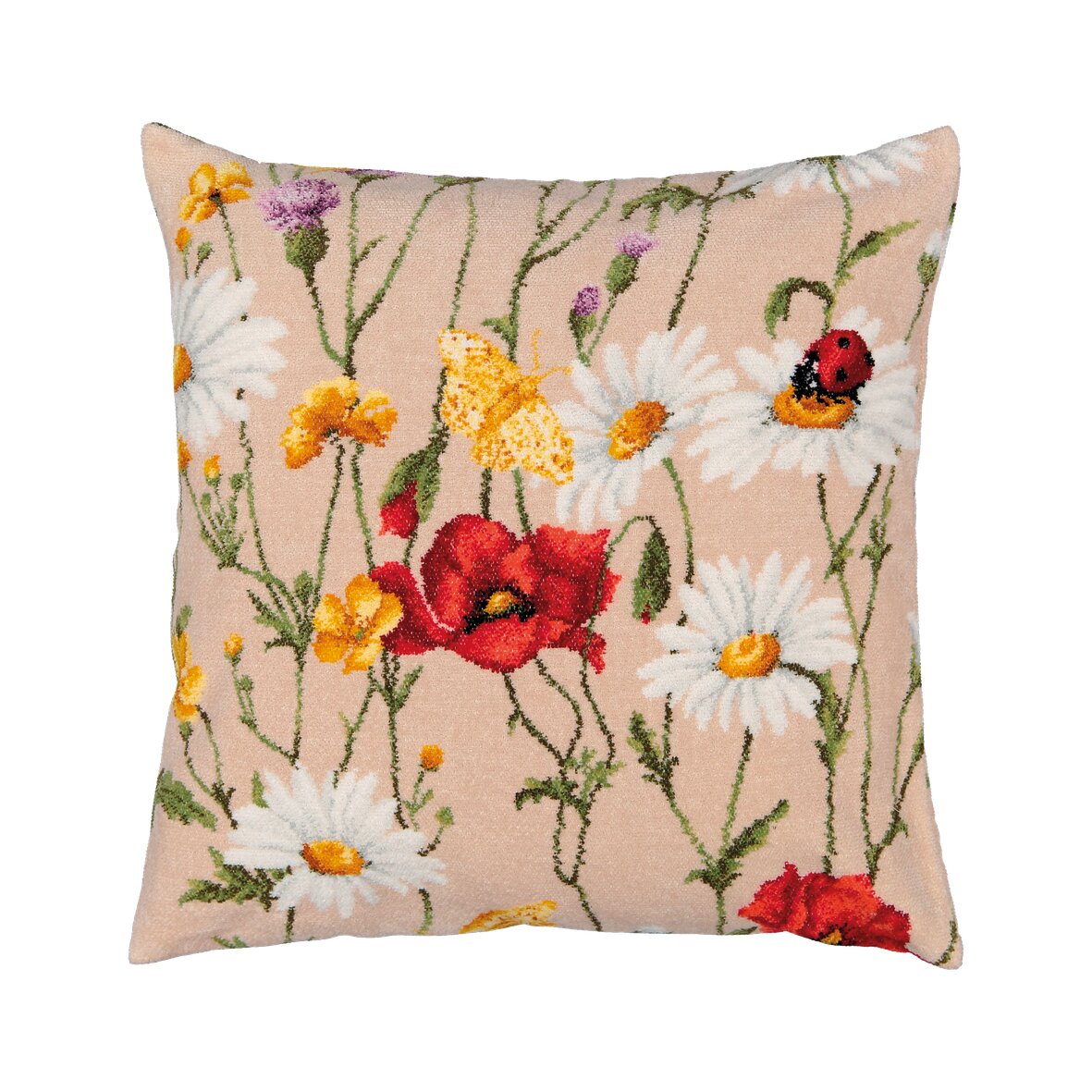 DAISY Chenille Kissen 45 x 45 cm – Luxuriöses FEILER Kissen in Beige in der Größe 45 × 45 cm aus Original FEILER-Chenille, Made in Germany.