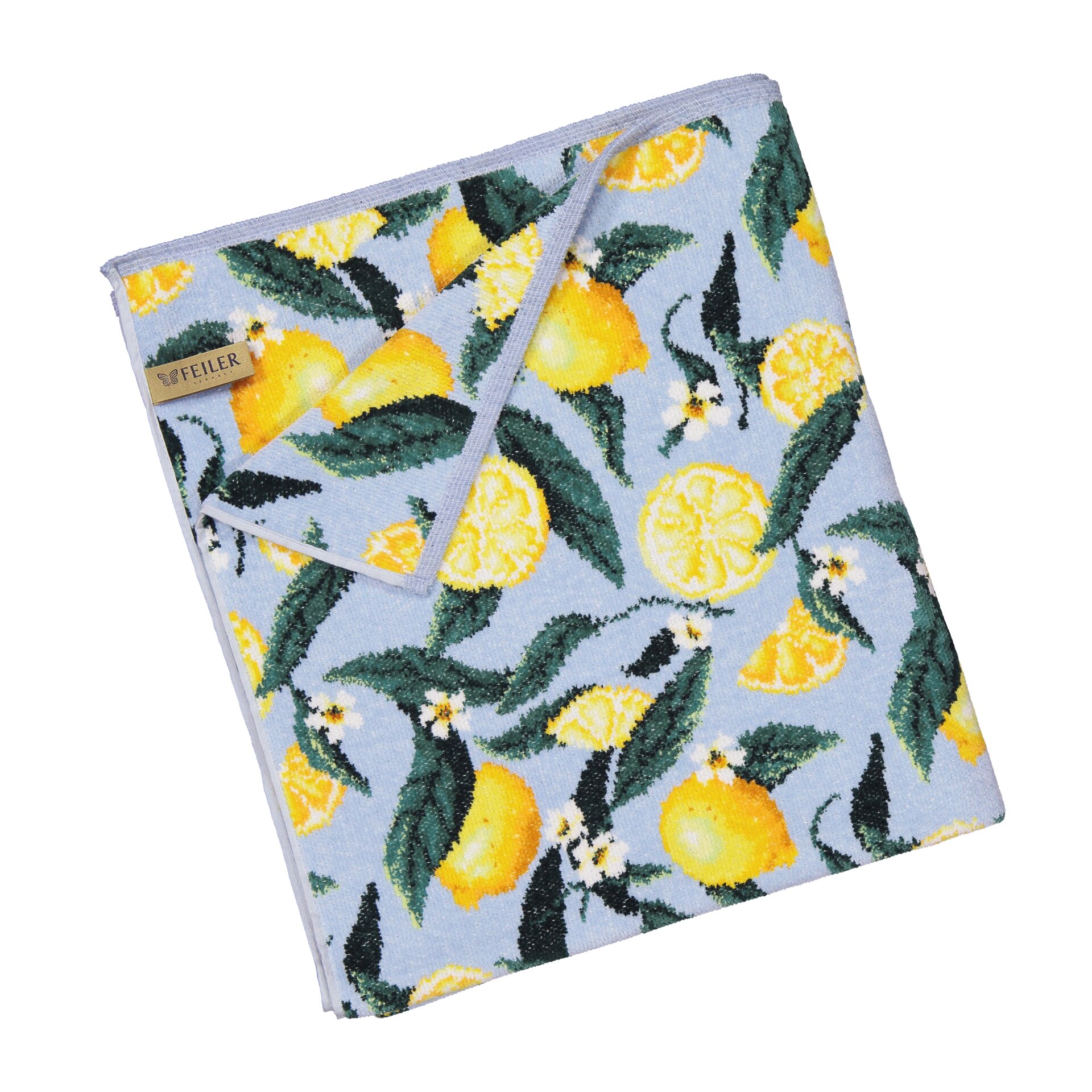 LEMONS Luxus-Chenille Strandtuch 75 × 200 cm – Luxuriöses FEILER Strandtuch als Lifestyleaufnahme aus Original FEILER-Chenille, Made in Germany.
