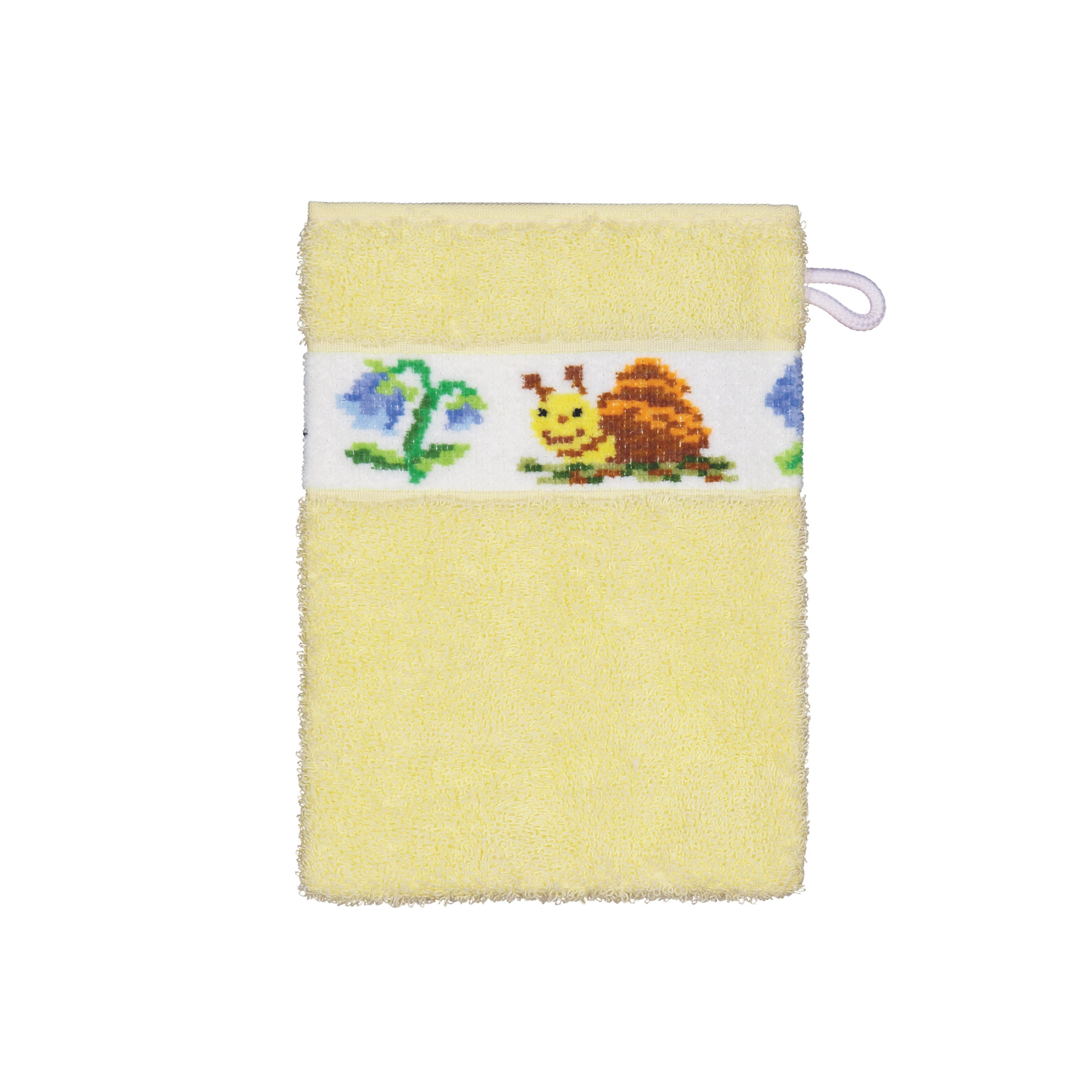 PAULI Frottier Baby-Waschhandschuh 15 × 20 cm gelb – Luxuriöser FEILER Waschhandschuh aus Frottier mit Original FEILER-Chenille-Bordüre, Made in Germany.