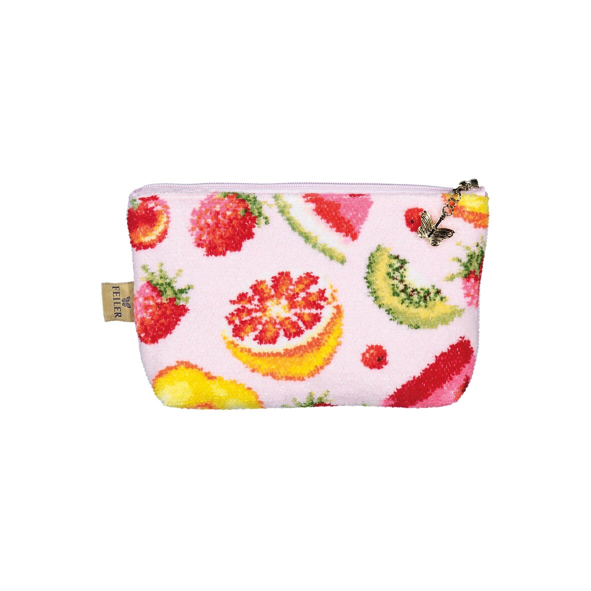 FRUIT Chenille Kosmetiktasche klein 18 × 11 × 4 cm – Luxuriöse FEILER Kosmetiktasche aus Original FEILER-Chenille, Made in Germany.