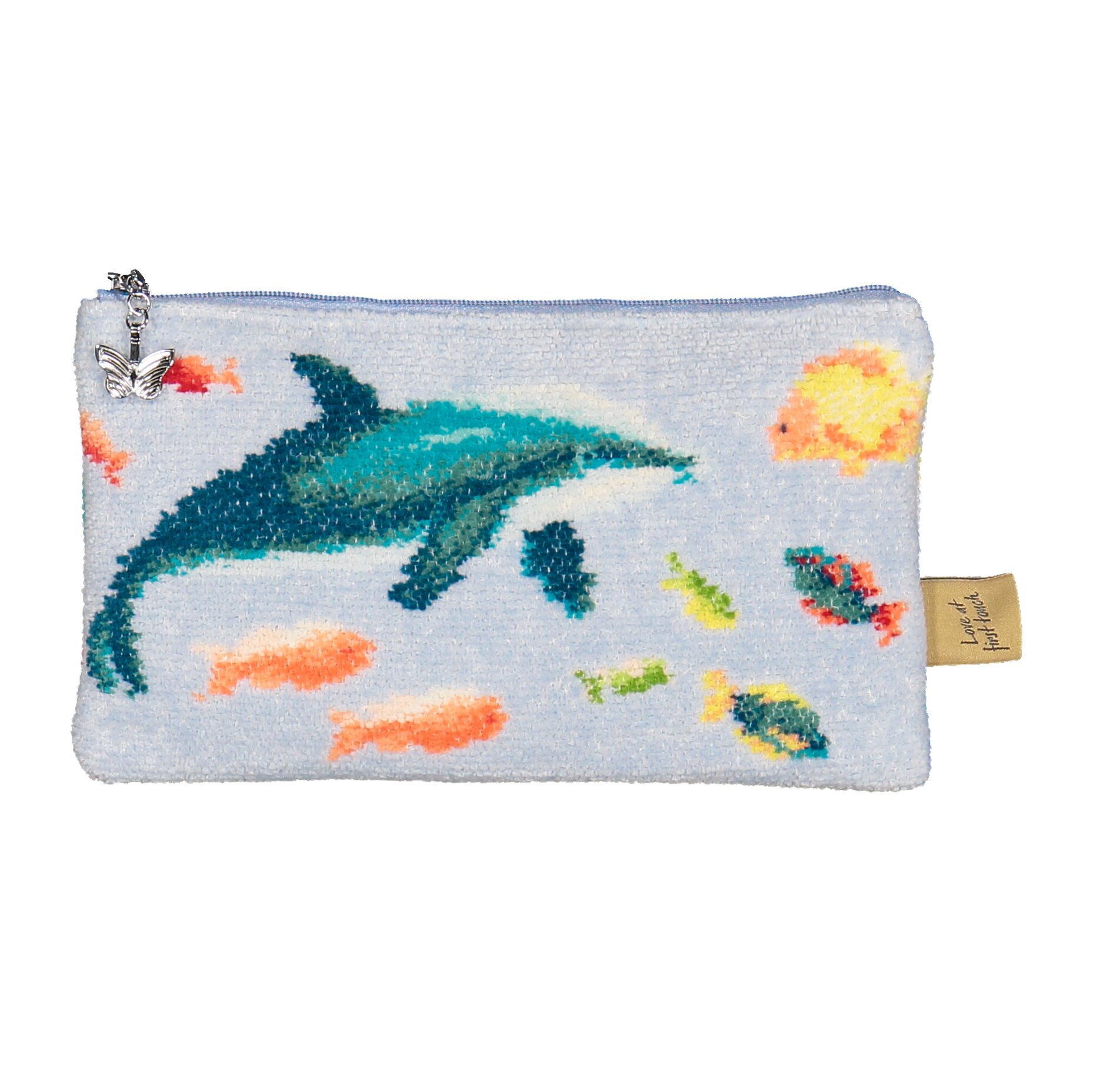 MERMAID Chenille Schmink-Tasche 21 × 14 × 5 cm – Luxuriöse FEILER Kosmetiktasche aus Original FEILER-Chenille, Made in Germany.