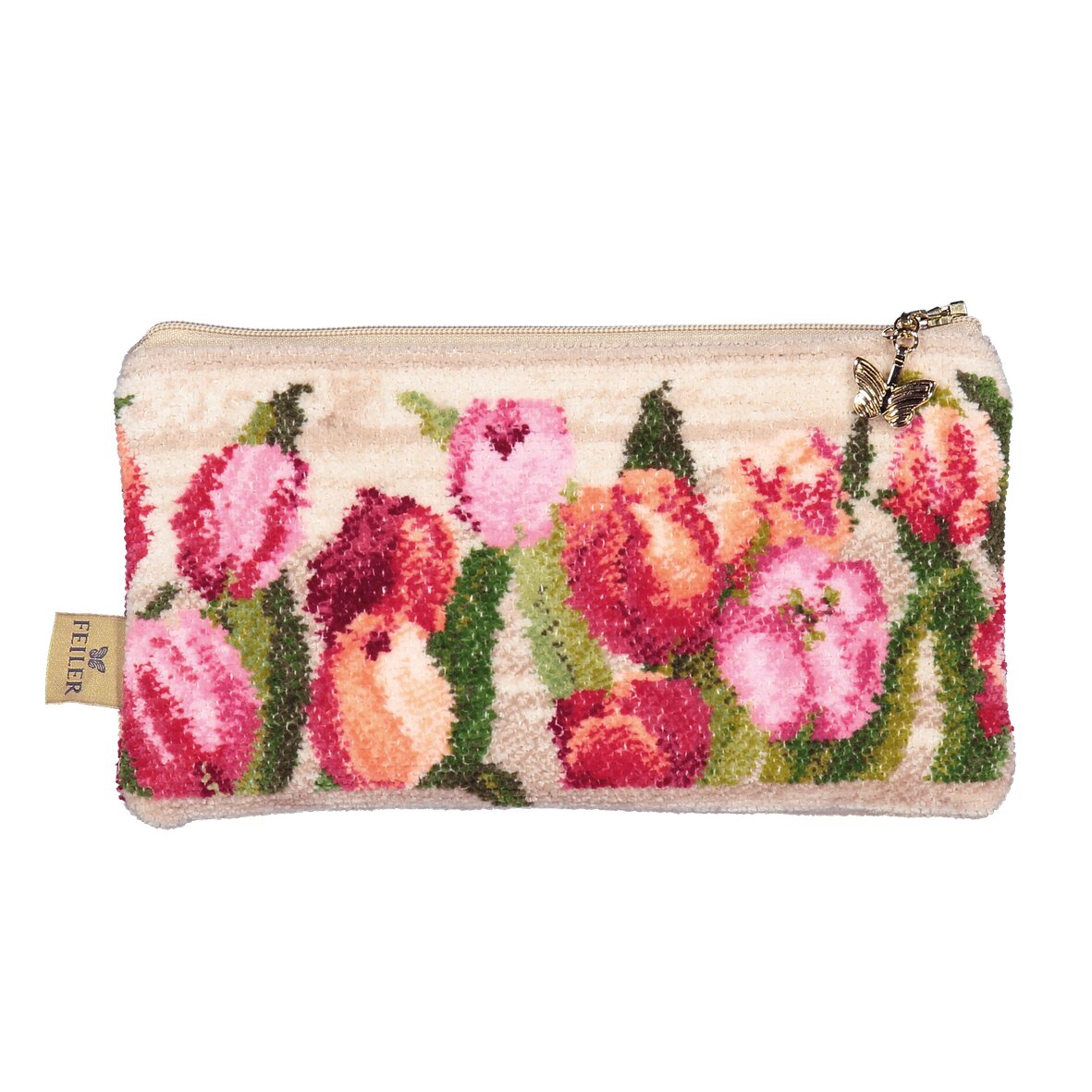 AMSTERDAM Chenille Schmink-Tasche 21 × 14 × 5 cm – Luxuriöse FEILER Kosmetiktasche aus Original FEILER-Chenille, Made in Germany.
