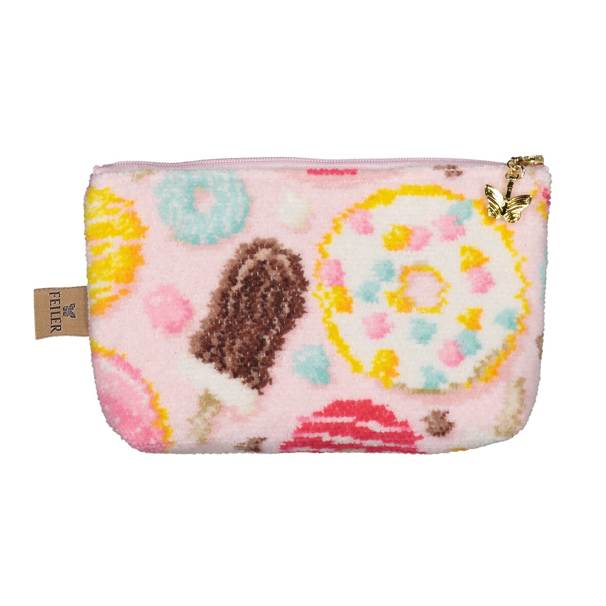 PINK Chenille Kosmetiktasche klein 18 × 11 × 4 cm – Luxuriöse FEILER Kosmetiktasche aus Original FEILER-Chenille, Made in Germany.