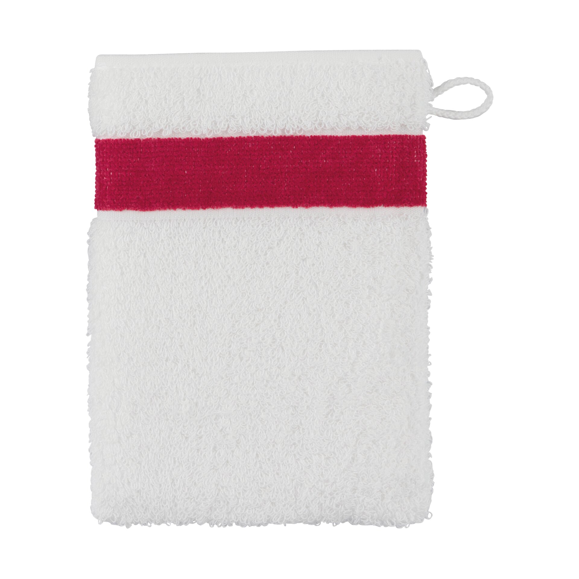EXCLUSIV Waschhandschuh 15 x 20 cm Frottier kirsche – Luxuriöser FEILER Waschhandschuh in Kirschrot in der Größe 15 × 20 cm aus Frottier mit Original FEILER-Chenille-Bordüre, Made in Germany.