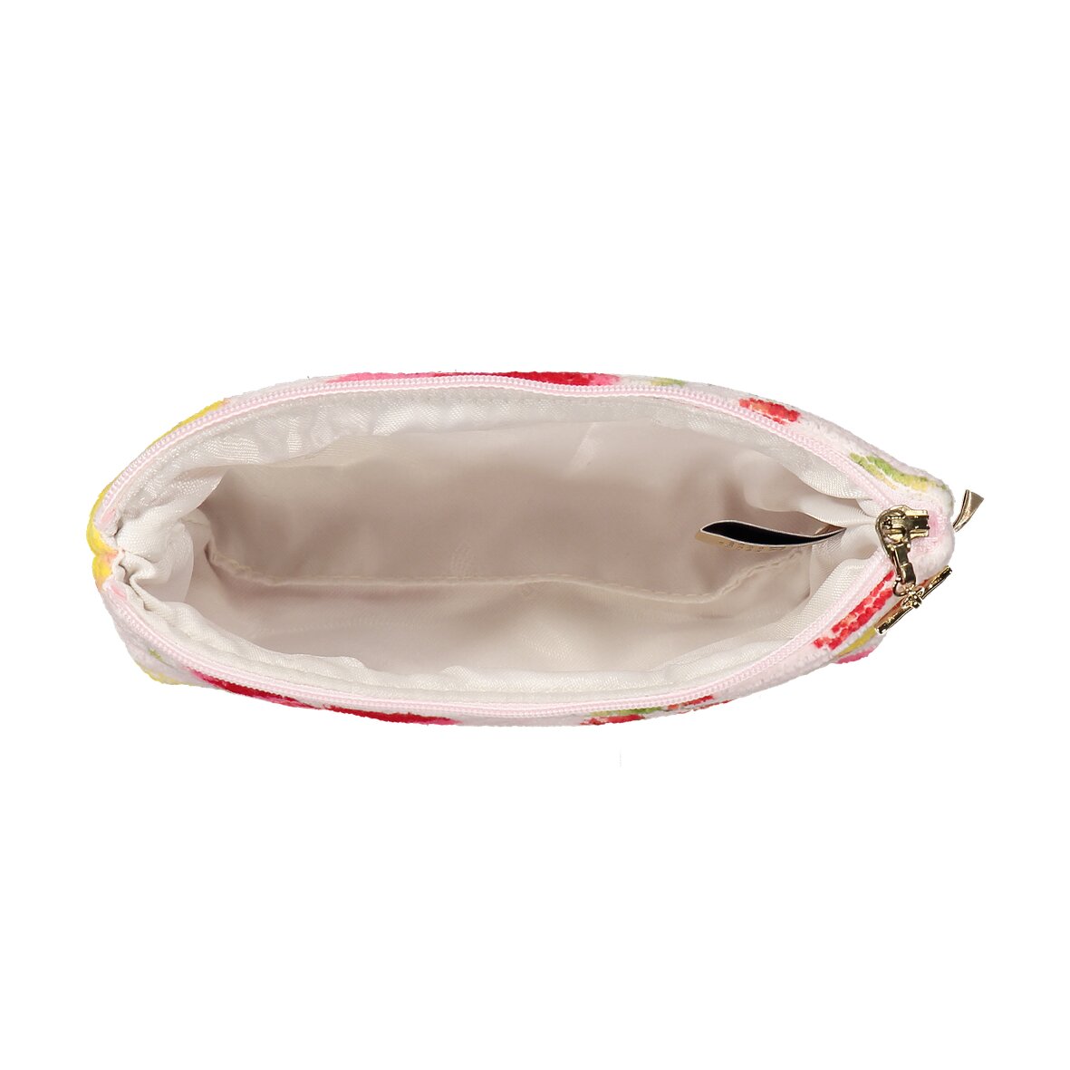 Interior view of the FEILER Cosmetic Bag from the FRUIT POTPOURRI collection, size 18 × 11 × 4 cm, made from Original FEILER chenille in Germany.