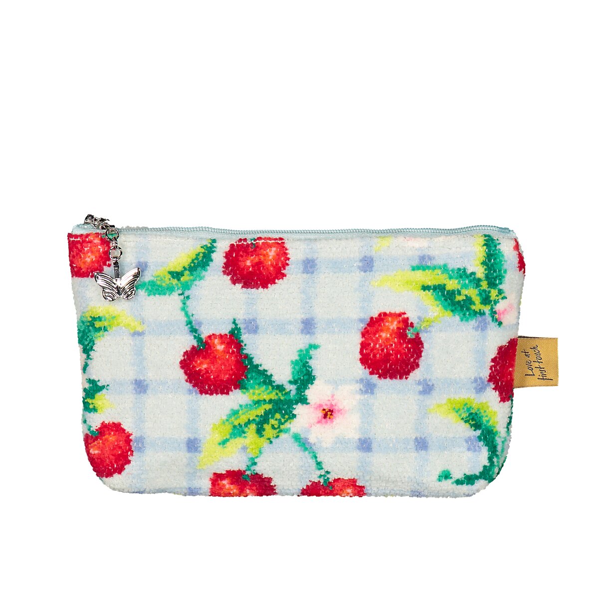 FEILER Cosmetic Bag from the CHERRY PICNIC collection, size 18 × 11 × 4 cm, made from Original FEILER chenille in Germany, product image.