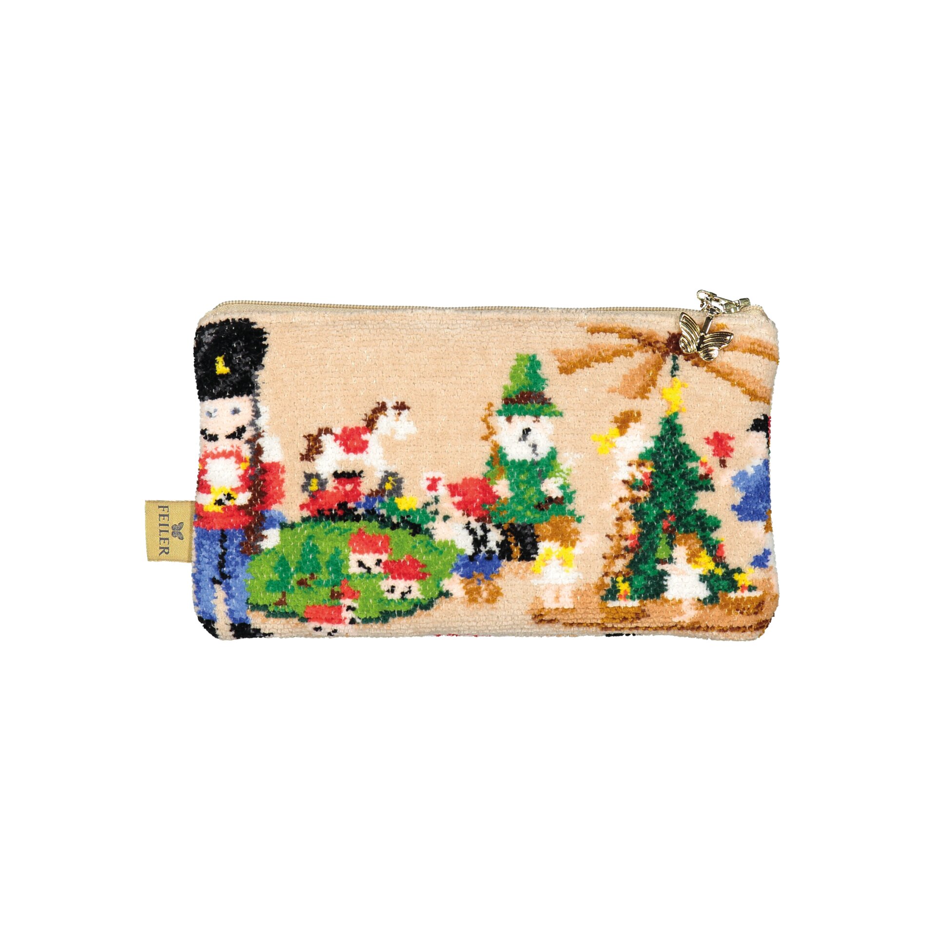 ERZGEBIRGE Chenille Schmink-Tasche 21 × 14 × 5 cm – Luxuriöse FEILER Kosmetiktasche aus Original FEILER-Chenille, Made in Germany.