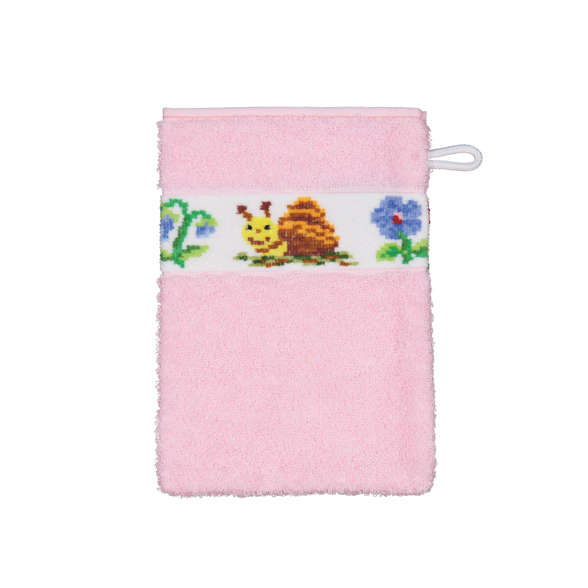 PAULI Frottier Baby-Waschhandschuh 15 × 20 cm rosa – Luxuriöser FEILER Waschhandschuh aus Frottier mit Original FEILER-Chenille-Bordüre, Made in Germany.