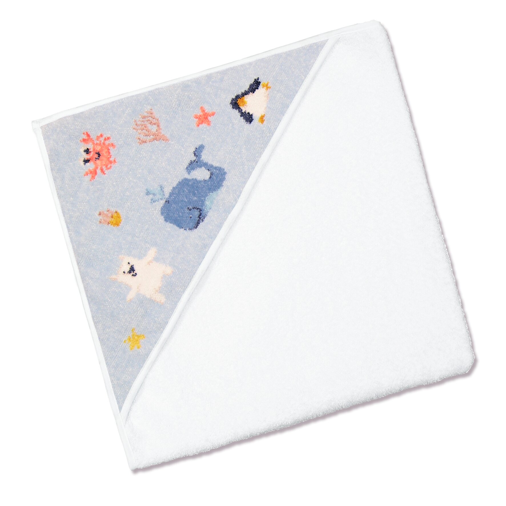 FEILER Hooded Towel from the POLAR FRIENDS collection in white, size 80 × 80 cm, product view 2, made from Original FEILER chenille in Germany.