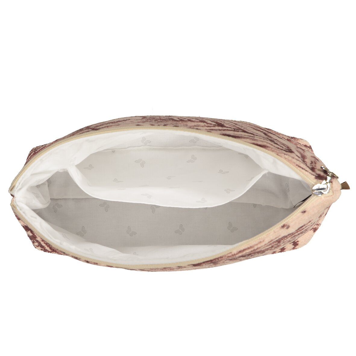 Innenansicht der großen FEILER DESERT PALMS Kosmetiktasche TT4, Größe 31 × 19 × 10 cm, mit Innenfutter, Einsteckfach und Reißverschluss.