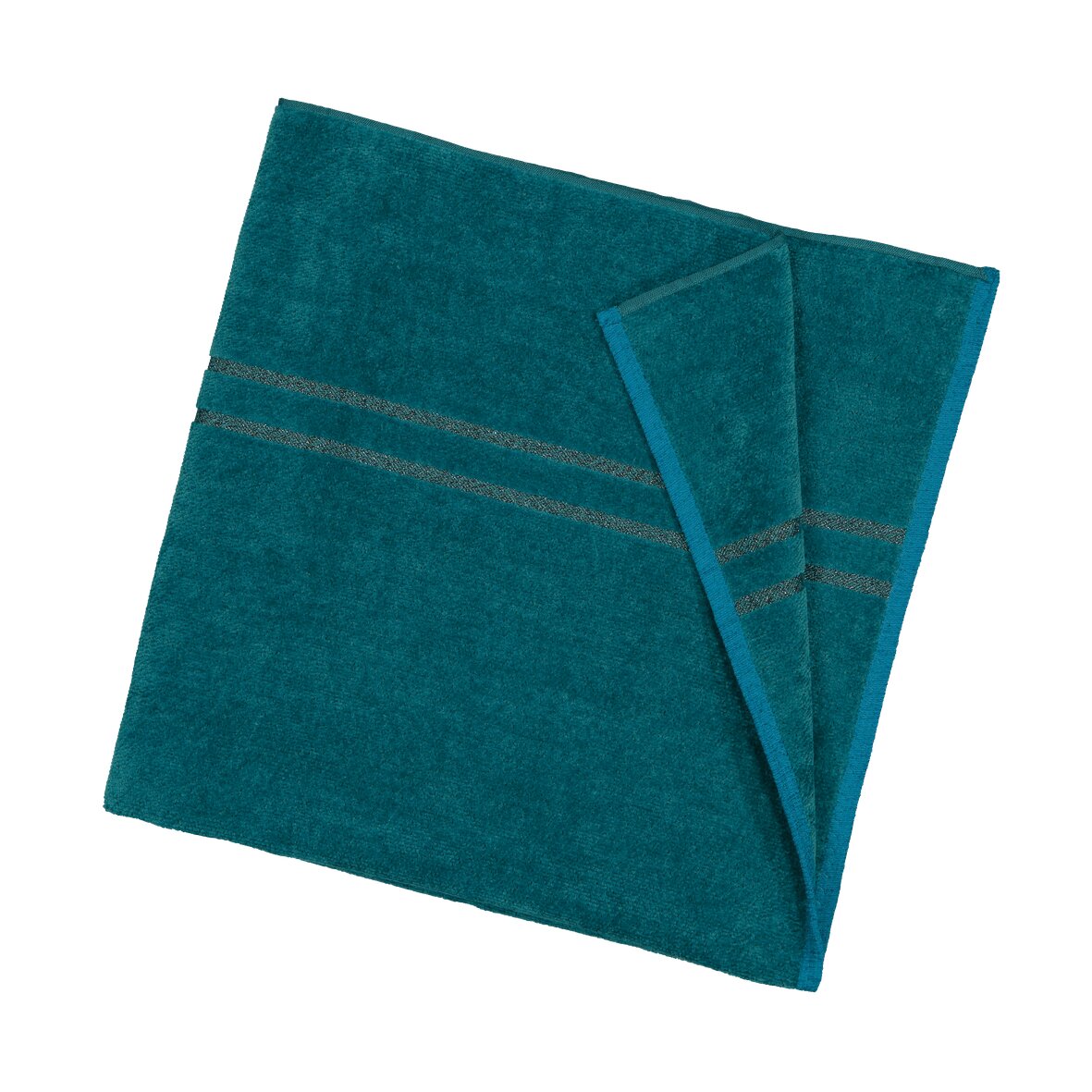 Teal fabric with subtle stripes, folded. Soft, textured surface. No models present.