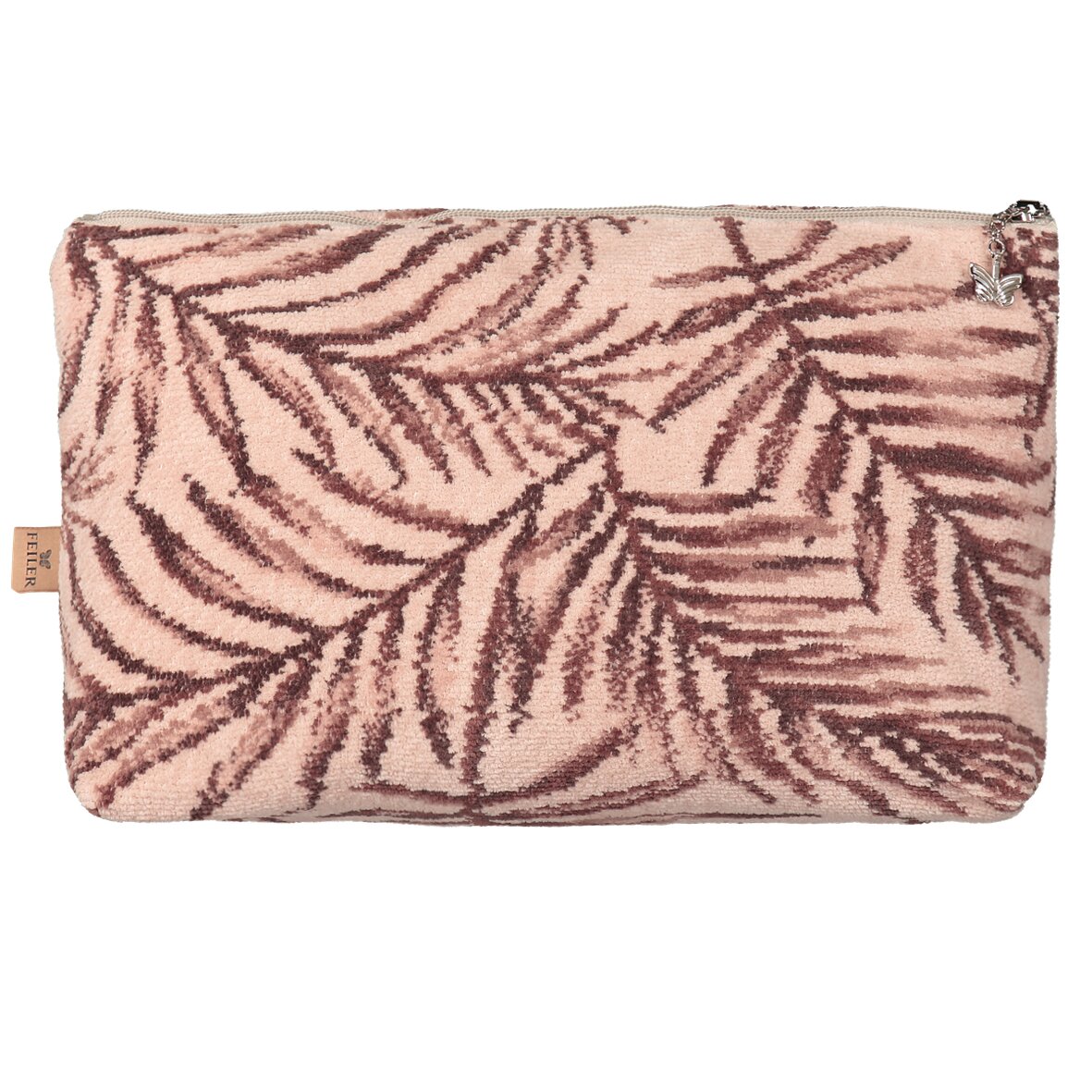 Große FEILER DESERT PALMS Kosmetiktasche TT4, Größe 31 × 19 × 10 cm, aus Original FEILER-Chenille mit Innenfutter und Reißverschluss.