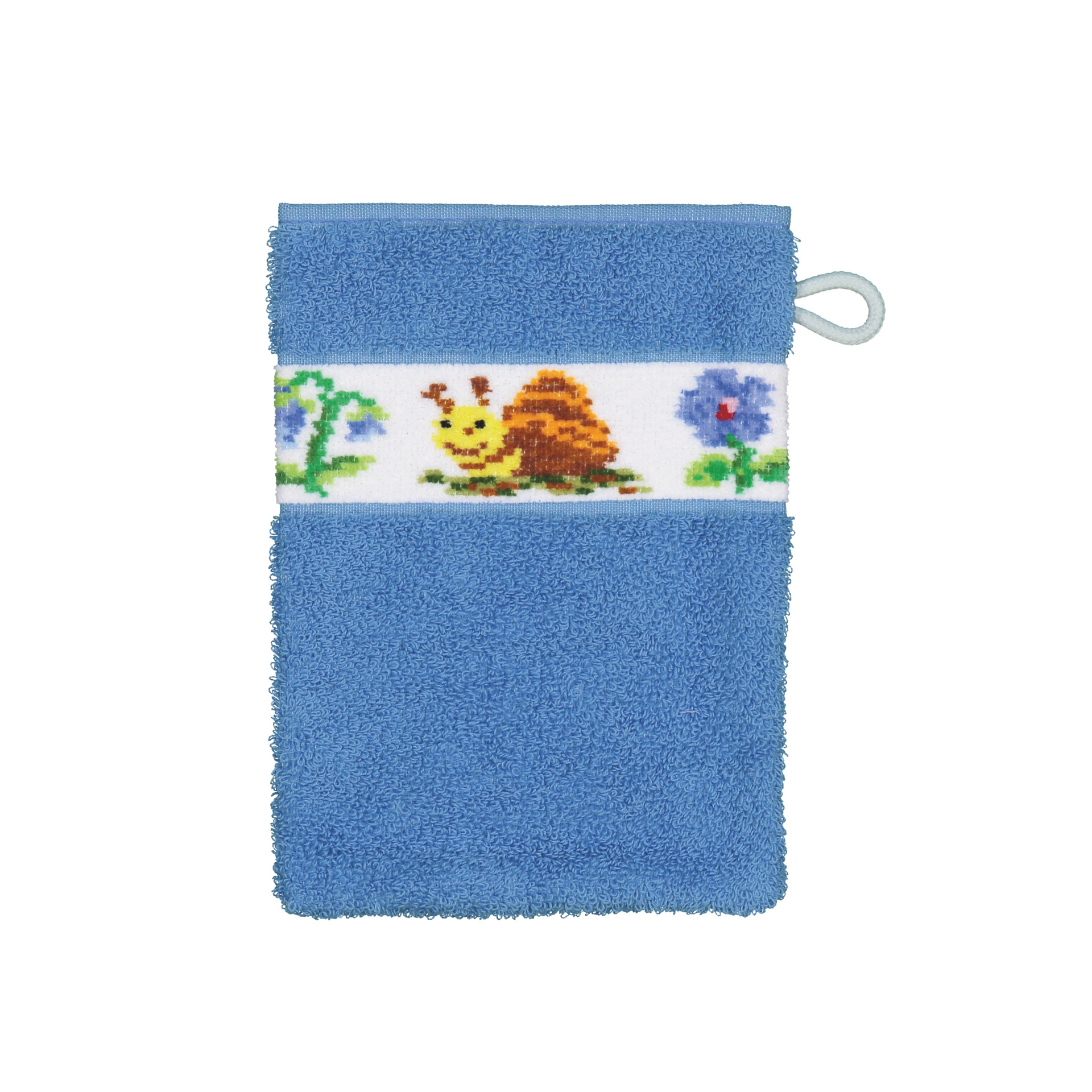 PAULI Frottier Baby-Waschhandschuh 15 × 20 cm azur – Luxuriöser FEILER Waschhandschuh aus Frottier mit Original FEILER-Chenille-Bordüre, Made in Germany.