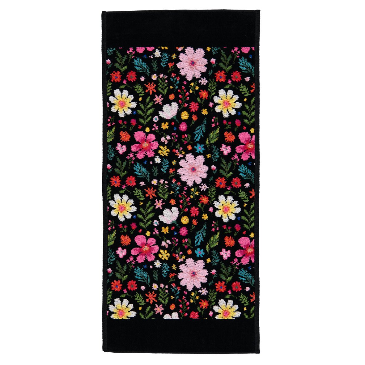 FLOWER Chenille Gästetuch 37 × 80 cm Schwarz – Luxuriöses FEILER Gästetuch aus Original FEILER-Chenille, Made in Germany.