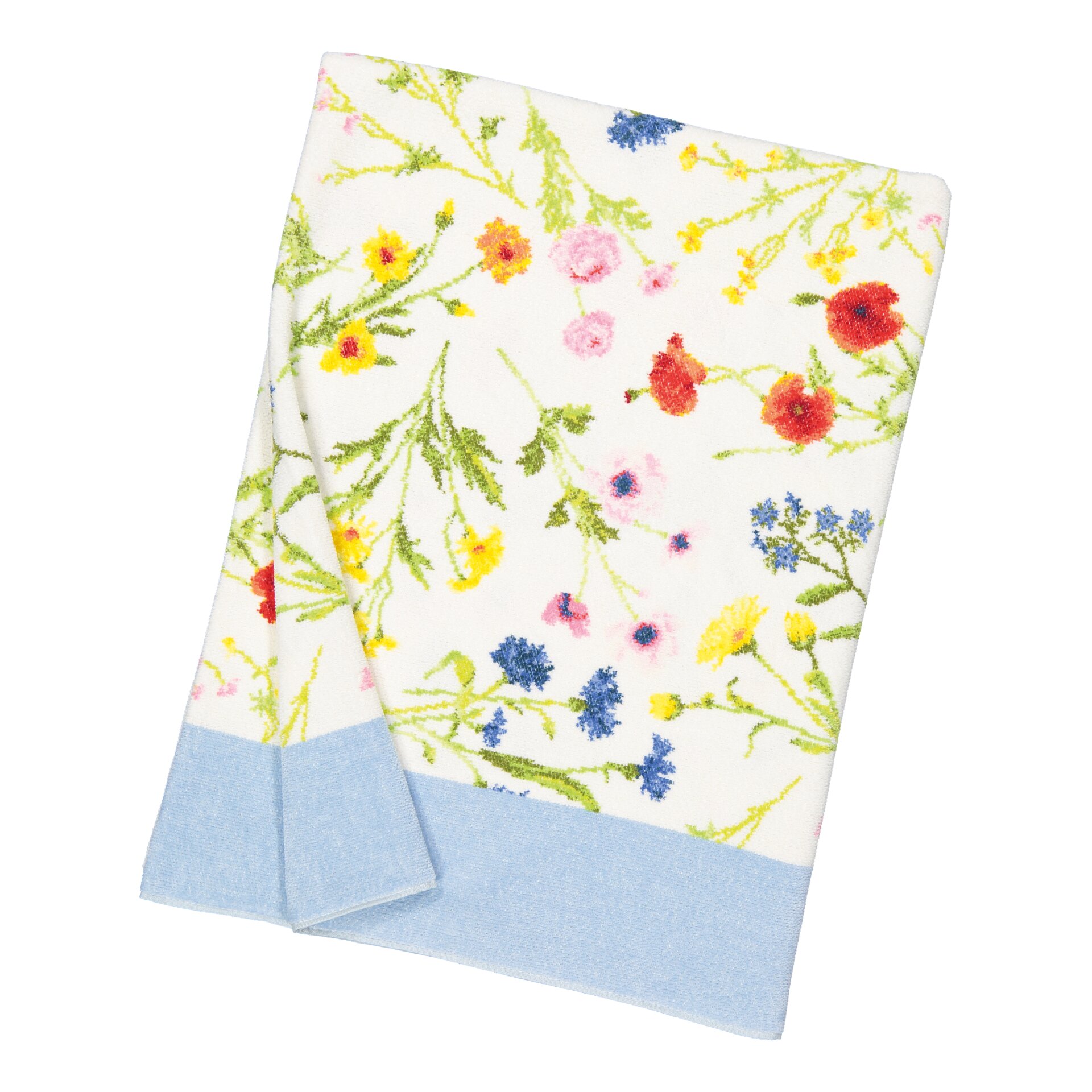 FLOWER Chenille Badetuch 150 × 100 cm breeze – Luxuriöses FEILER Badetuch aus Original FEILER-Chenille, Made in Germany.