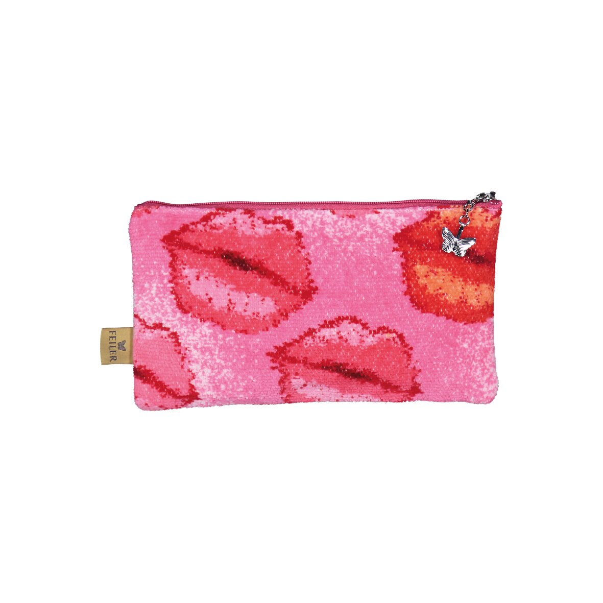 KISS Chenille Schmink-Tasche 21 × 14 × 5 cm – Luxuriöse FEILER Kosmetiktasche aus Original FEILER-Chenille, Made in Germany.