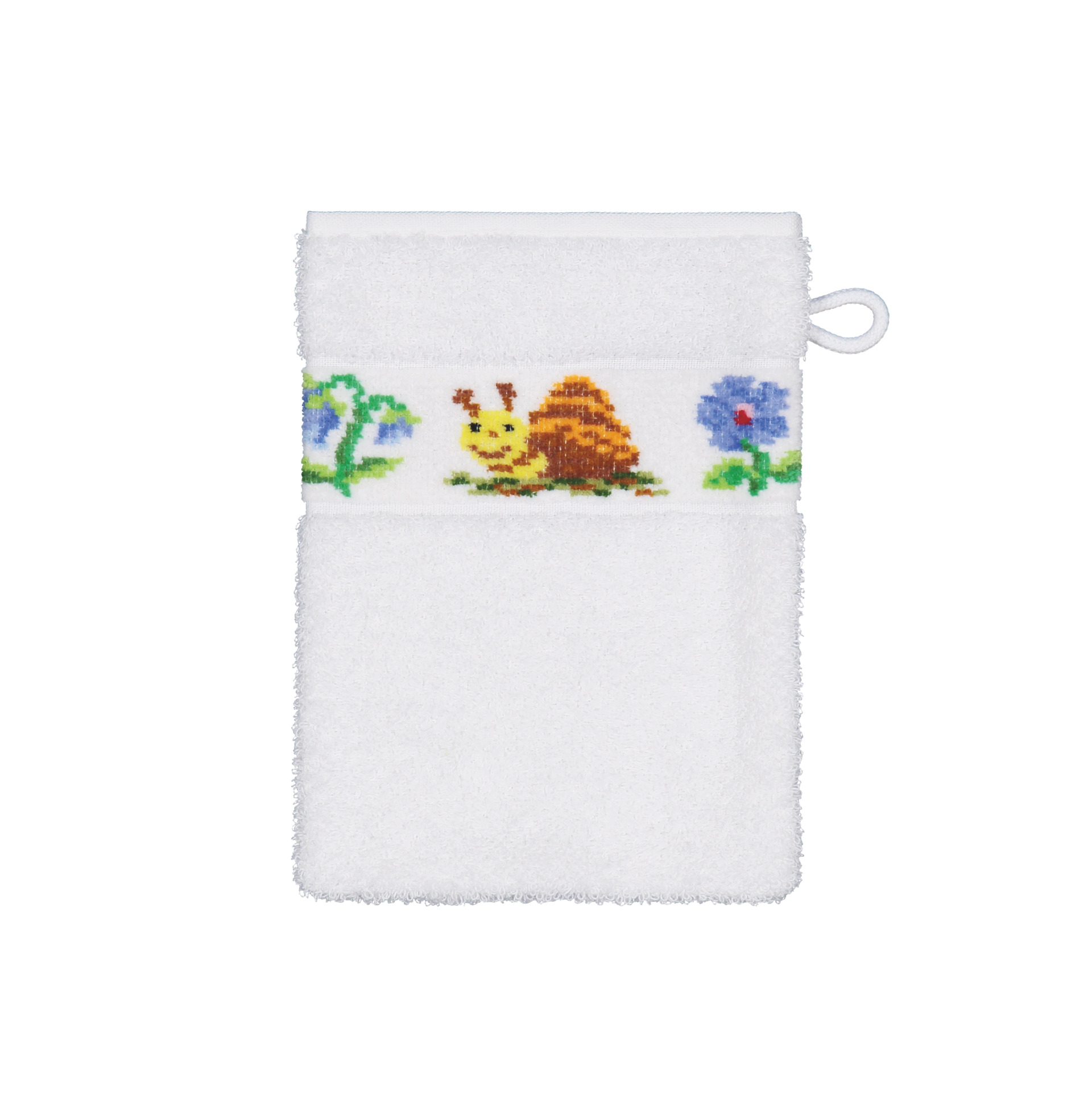PAULI Frottier Baby-Waschhandschuh 15 × 20 cm weiß – Luxuriöser FEILER Waschhandschuh aus Frottier mit Original FEILER-Chenille-Bordüre, Made in Germany.