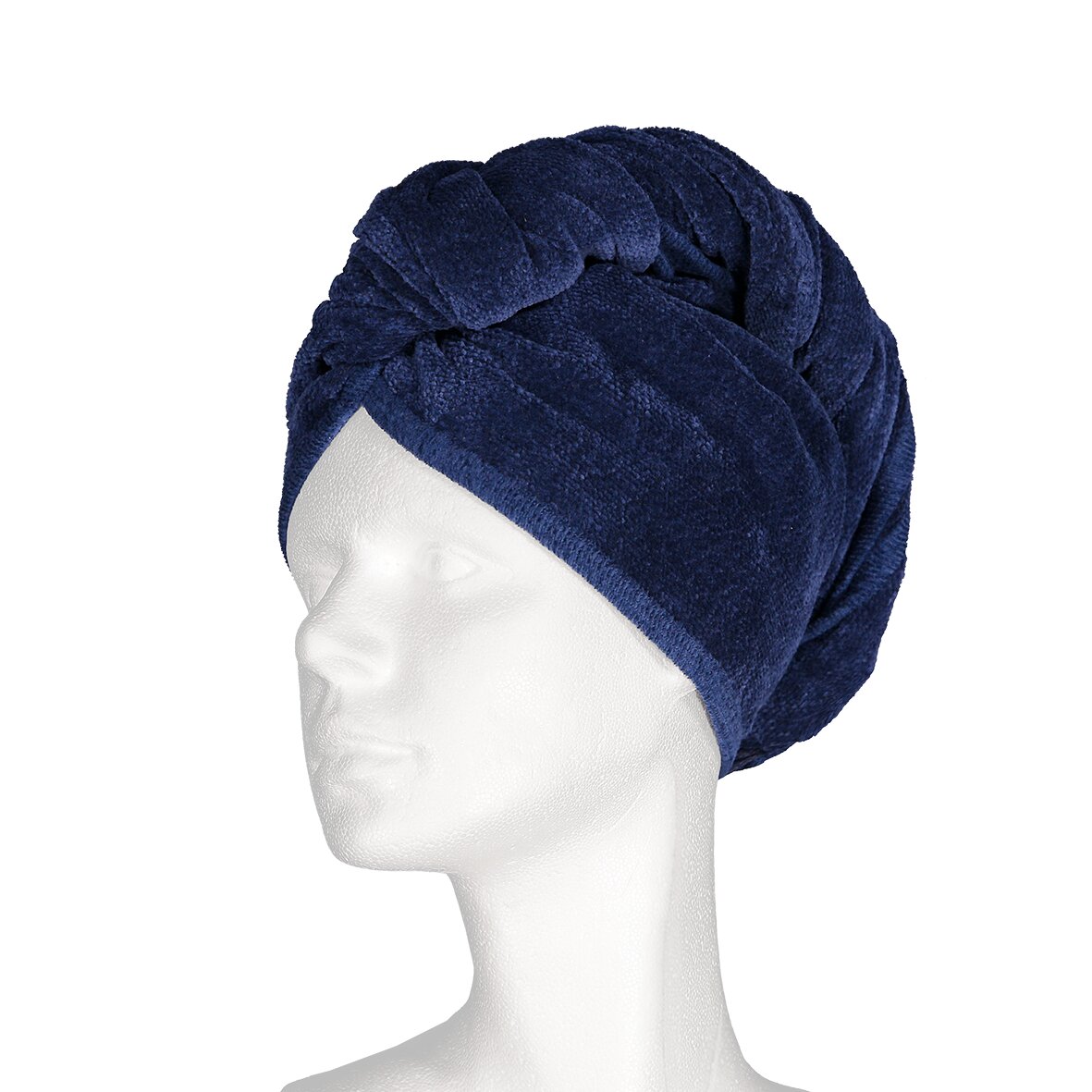 PURE Chenille-Haar-Turban  Marine – Luxuriöser FEILER Handtuch-Turban in Marineblau aus Original FEILER-Chenille, Made in Germany.