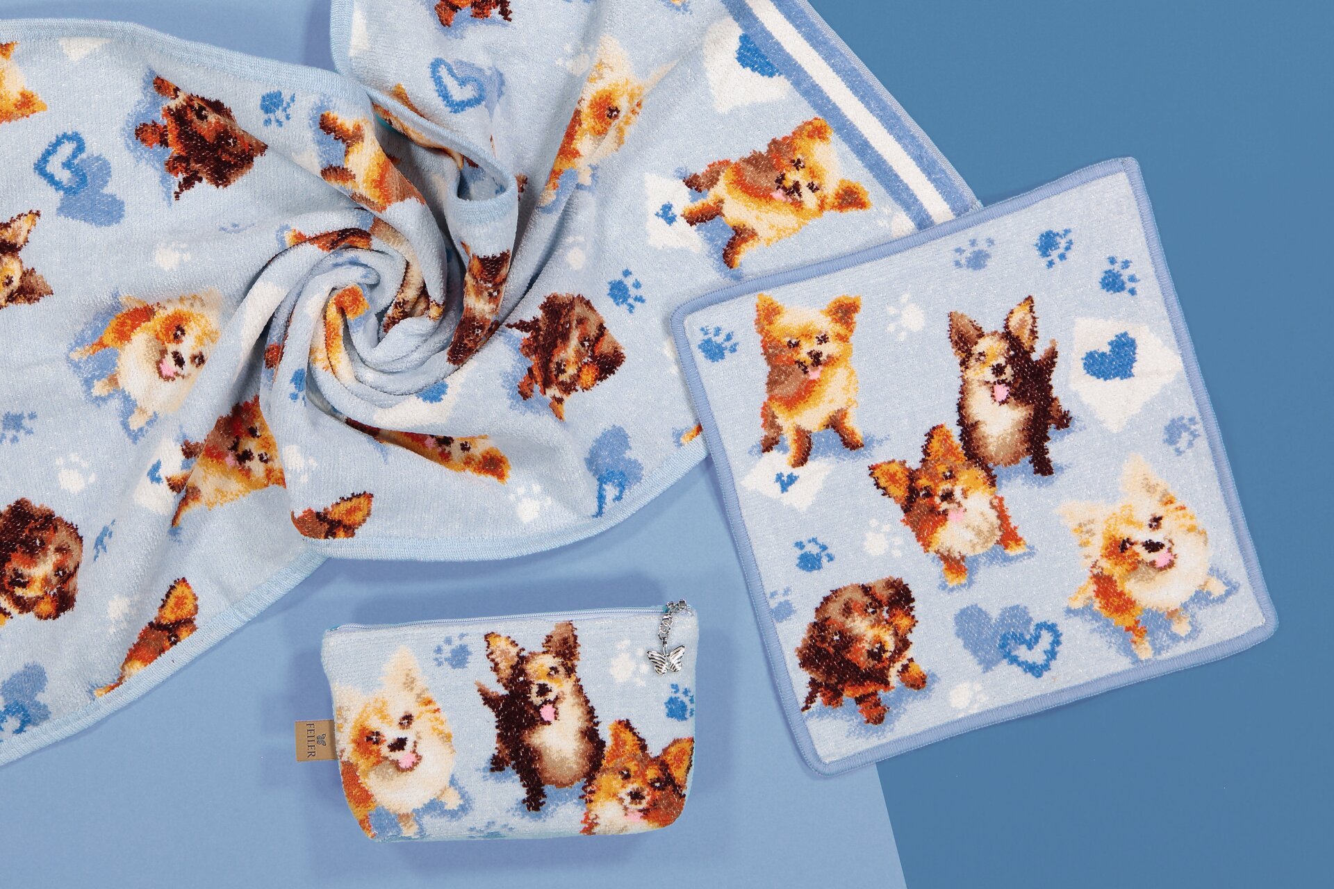 Lifestyle view featuring the FEILER Towel Set from the WITH LOVE AND PAWS collection, made from Original FEILER chenille in Germany, lifestyle image 2.