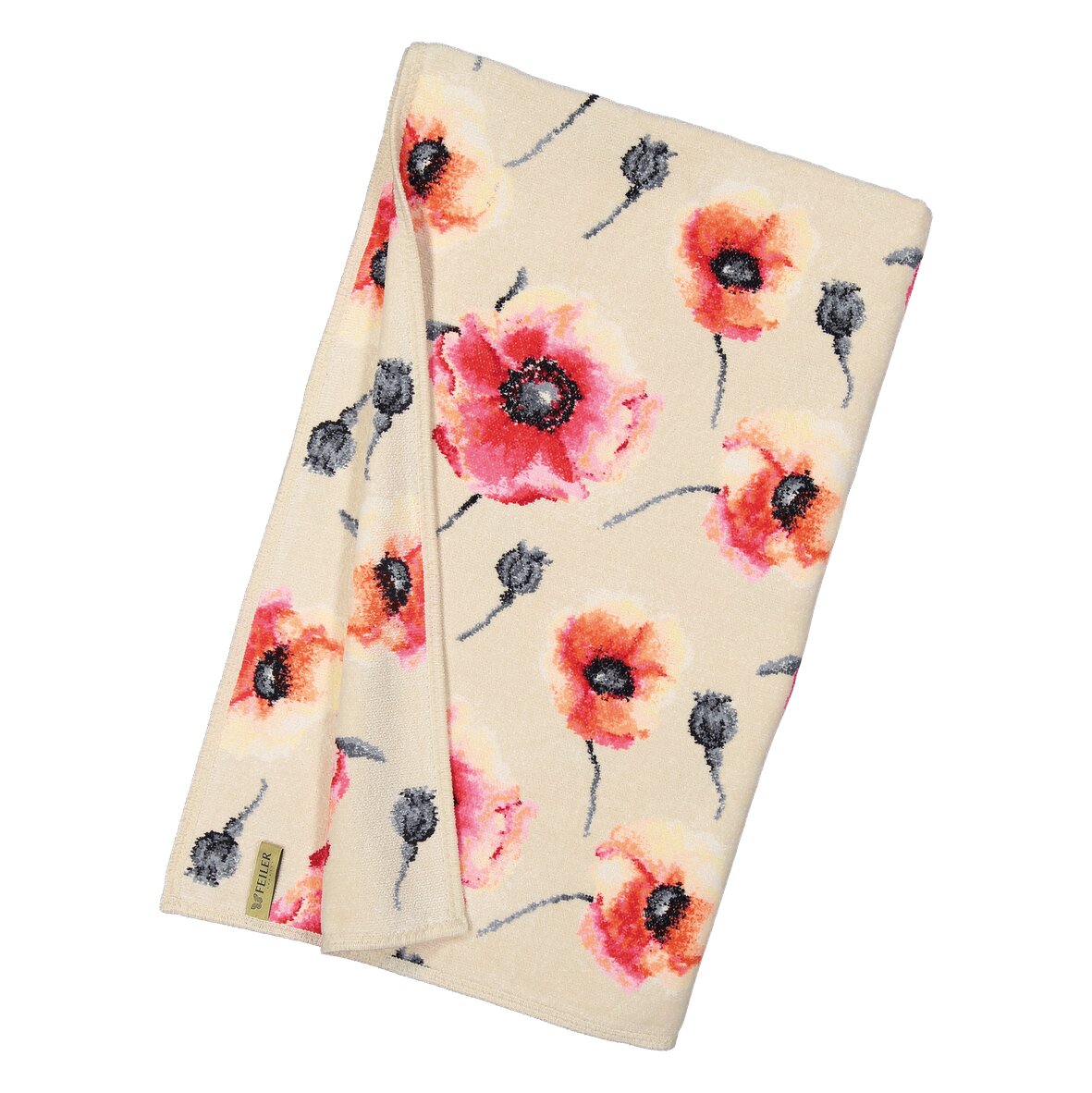 Exklusiv: Handtuch mit Mohnblumenmotiv – Luxuriöses FEILER Handtuch der Kollektion KLATSCHMOHN WOHNDECKE MUSCHEL aus Original FEILER-Chenille, Made in Germany.