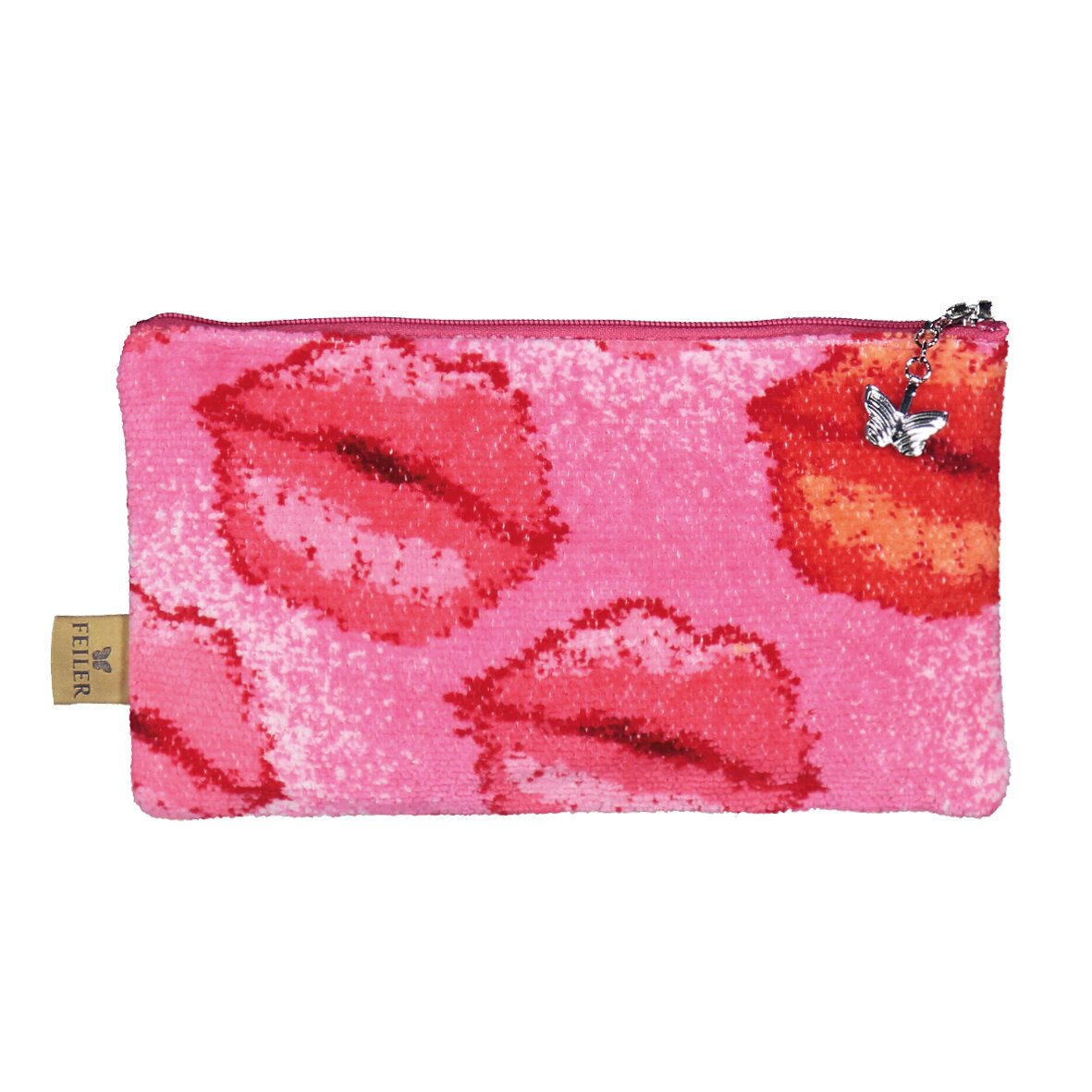 Luxury FEILER toiletry bag KISS, 14 x 5 cm, made from Original FEILER chenille, Made in Germany.
