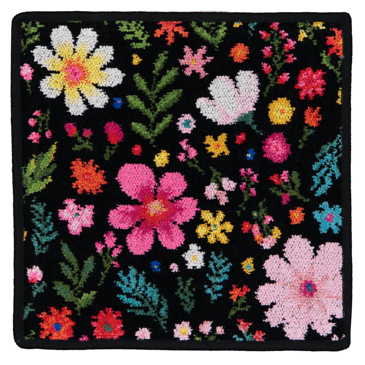 FLOWER Chenille Gesichtstuch 25 × 25 cm Schwarz – Luxuriöses FEILER Gesichtstuch aus Original FEILER-Chenille, Made in Germany.